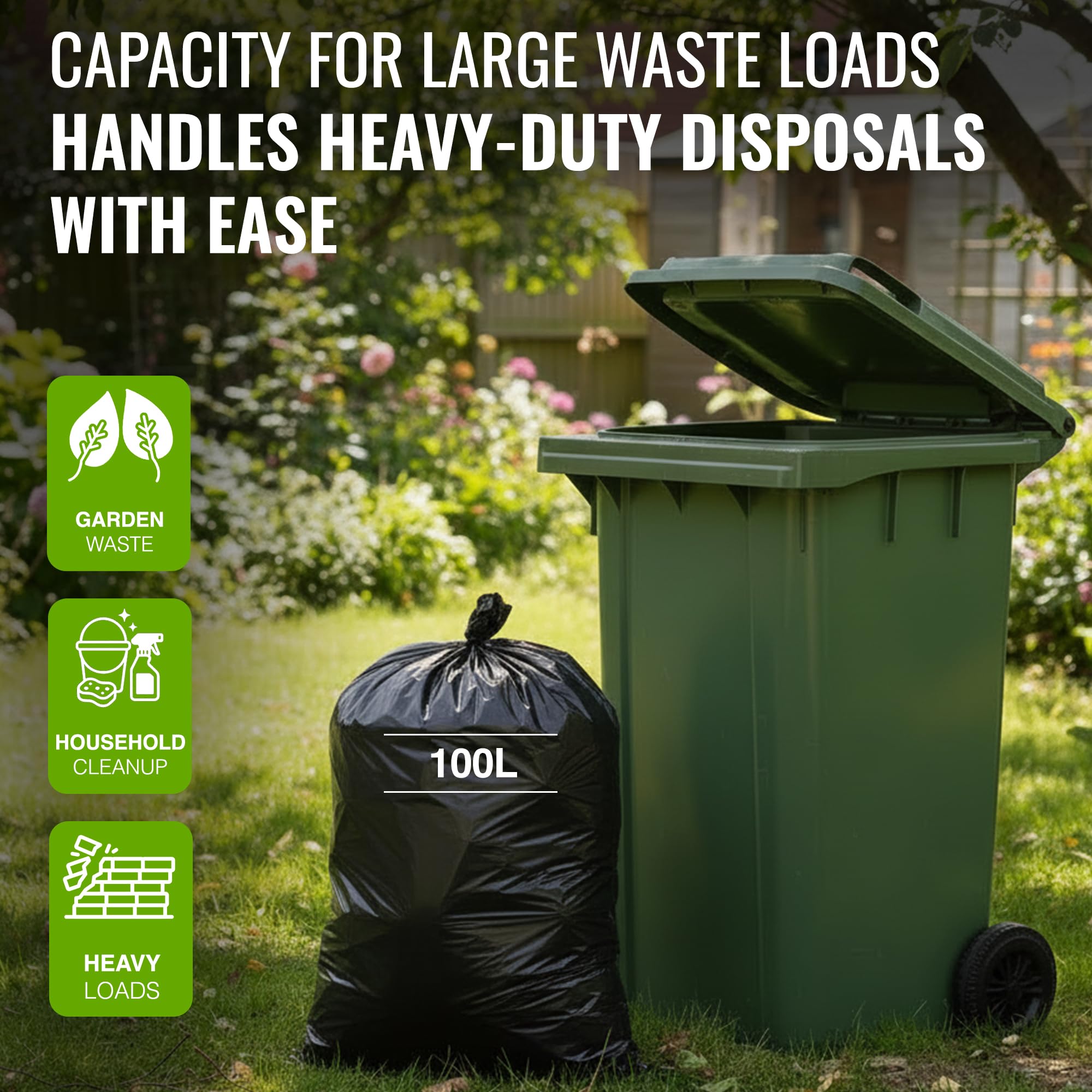 EcoBag 50 Pack Everyday Refuse Sacks - 100L Capacity | Recyclable | Leak Resistant 4