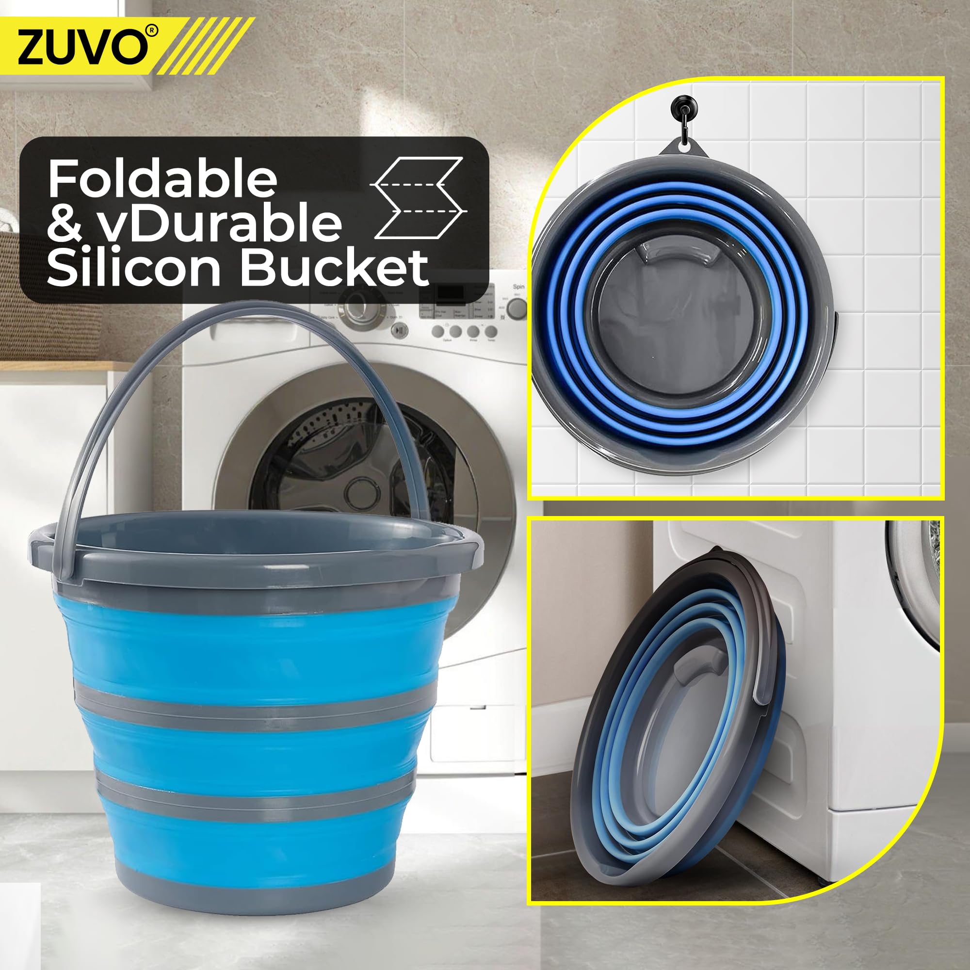 Zuvo Collapsible Bucket - 10L Capacity, Food-Grade Silicone, Leakproof Design 5