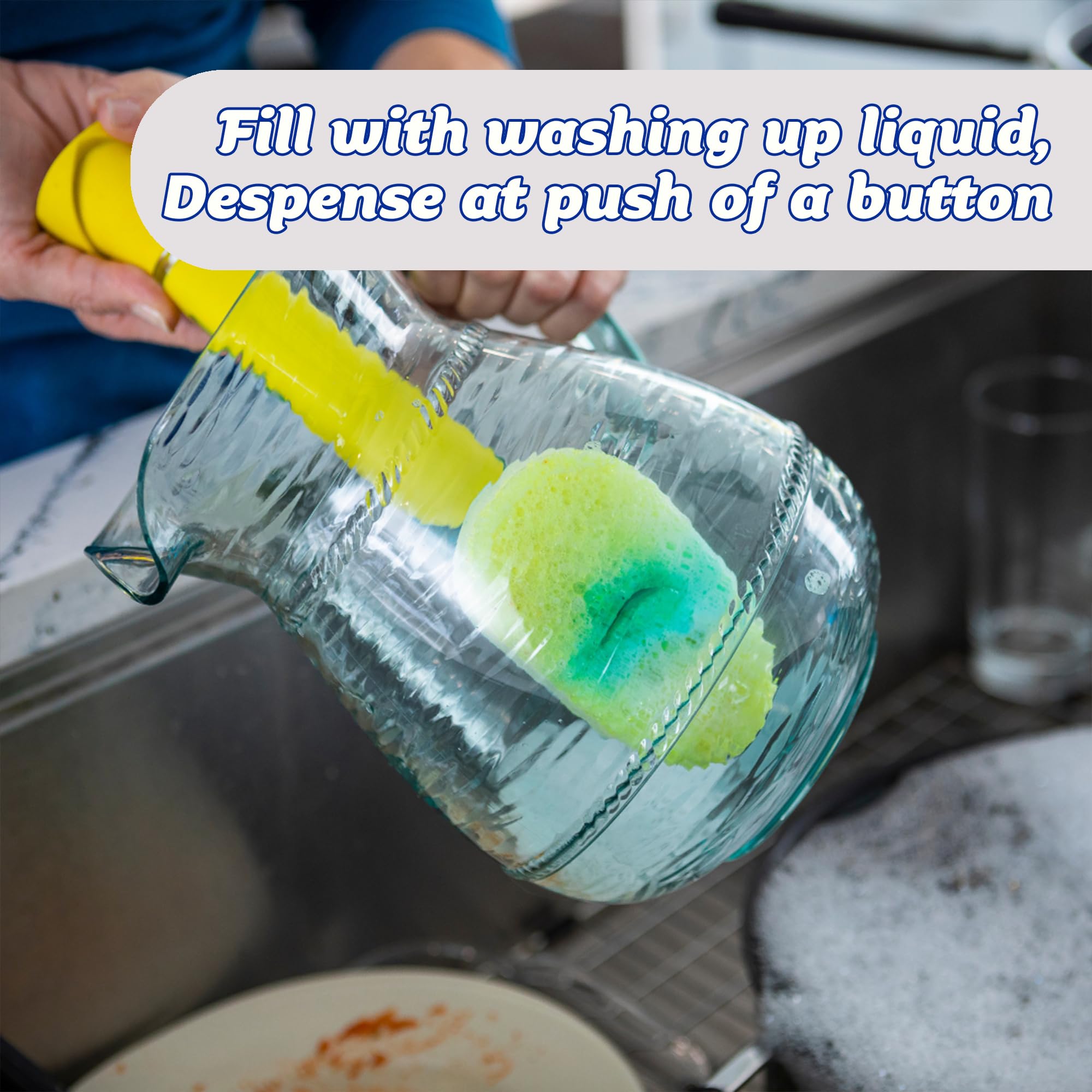 Scrub Daddy Dish Wand Scheuerbürste mit Griff – Seifenspender, texturverändernder Schwamm, Schaber und abnehmbarer Kopf, Pink 5