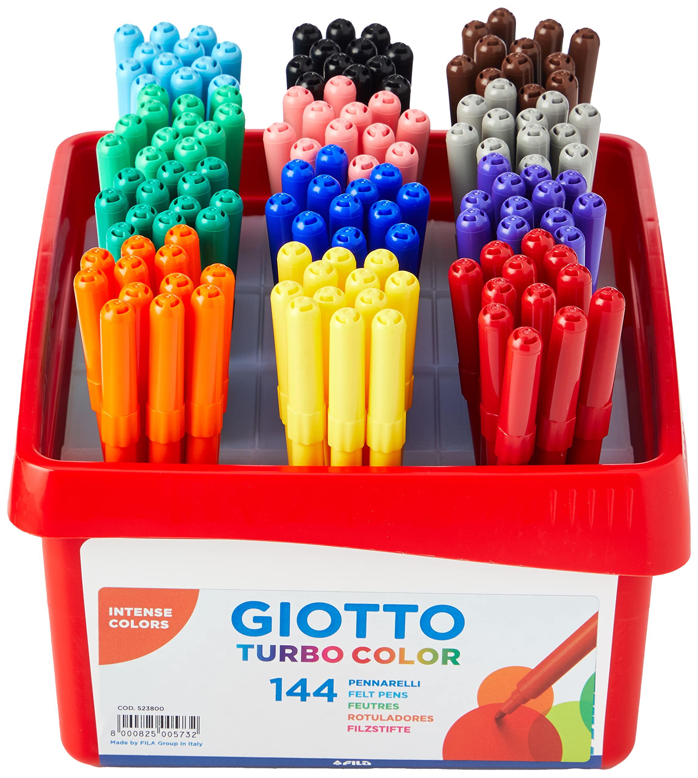 GIOTTO Turbocolor Felt Tip Fibre Pens - 144 Count School Pack | Fine 2.8mm Nib | Washable Ink 4