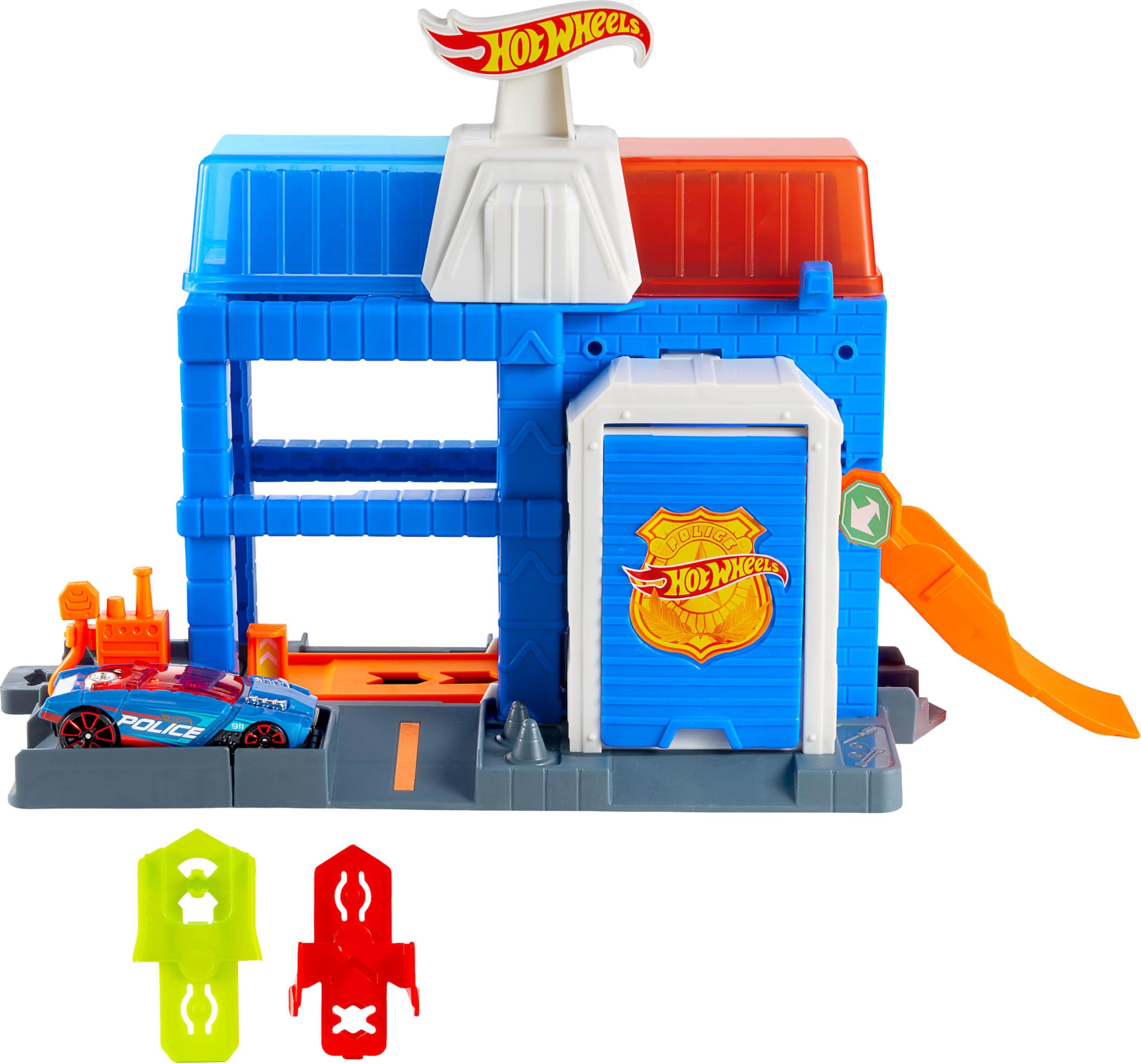 Hot Wheels City Downtown Police Tower Track Set with 1:64 Scale Die-Cast Car | Expandable 3