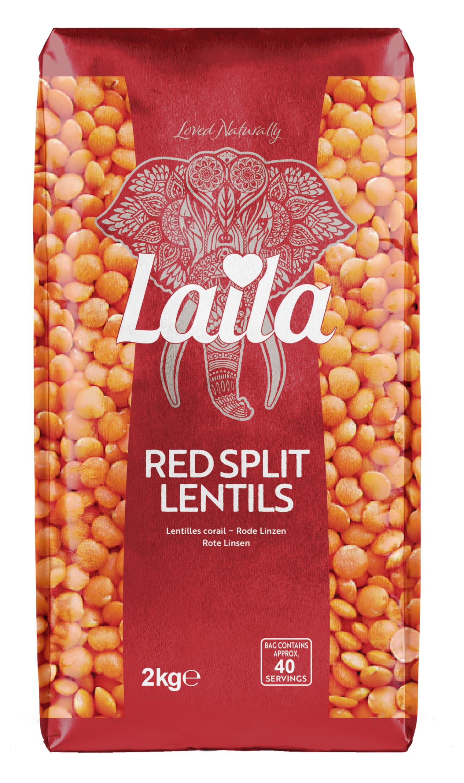 LAILA Red Split Lentils - 2kg Pack | Rich in B Vitamins & Fibre | Cooks in 15-20 Mins