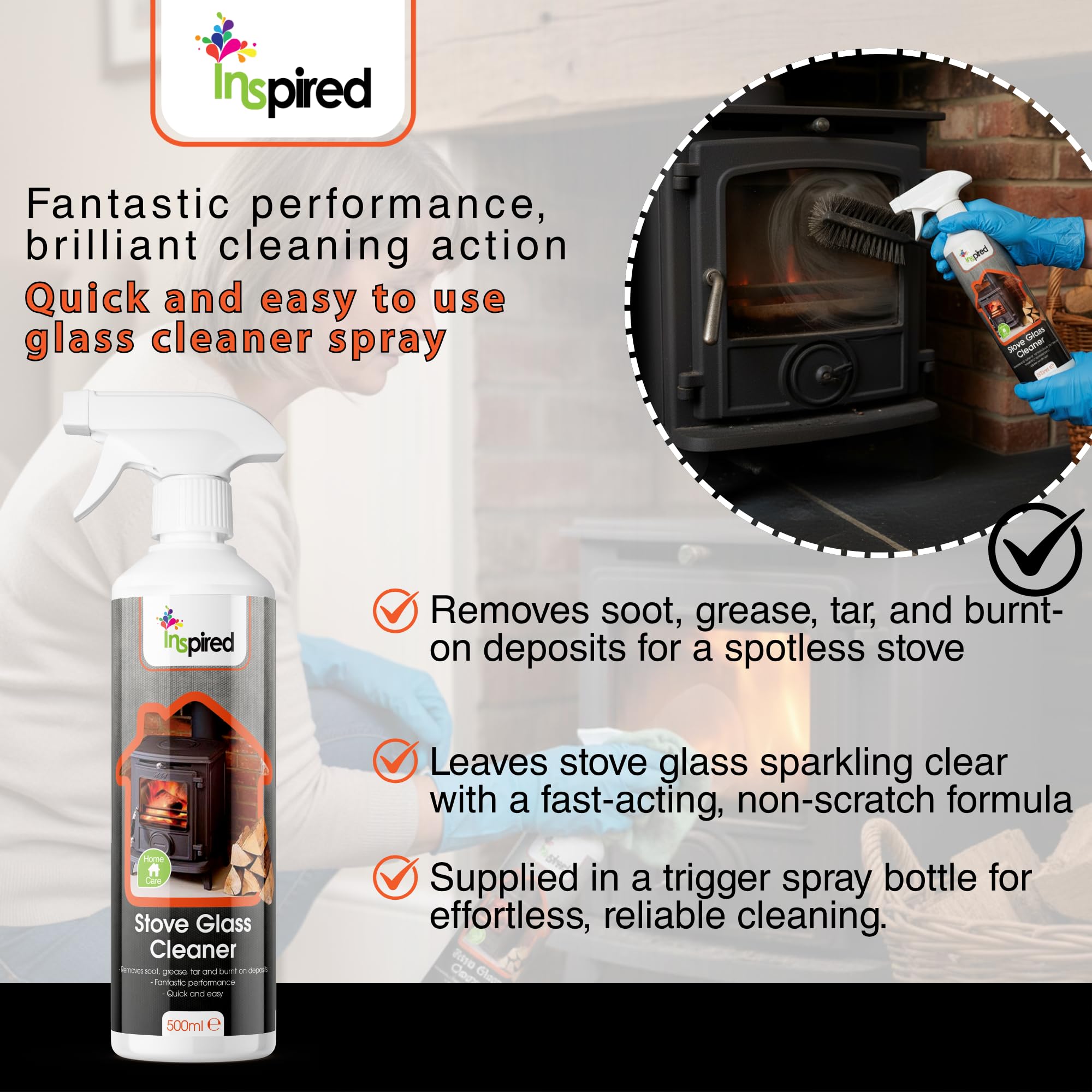 Inspired Stove Glass Cleaner - Dissolves Soot, Grease & Tar | 500 ml Liquid Spray 5