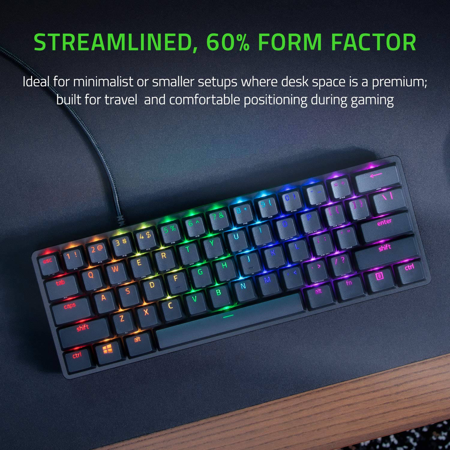 Razer Huntsman Mini (Purple Switch) - 60 Percent Compact Gaming Keyboard (Clicky Optical-Mechanical Switches, Doubleshot PBT Keycaps, Detachable USB-C Cable) QWERTY UK Layout | Black 7