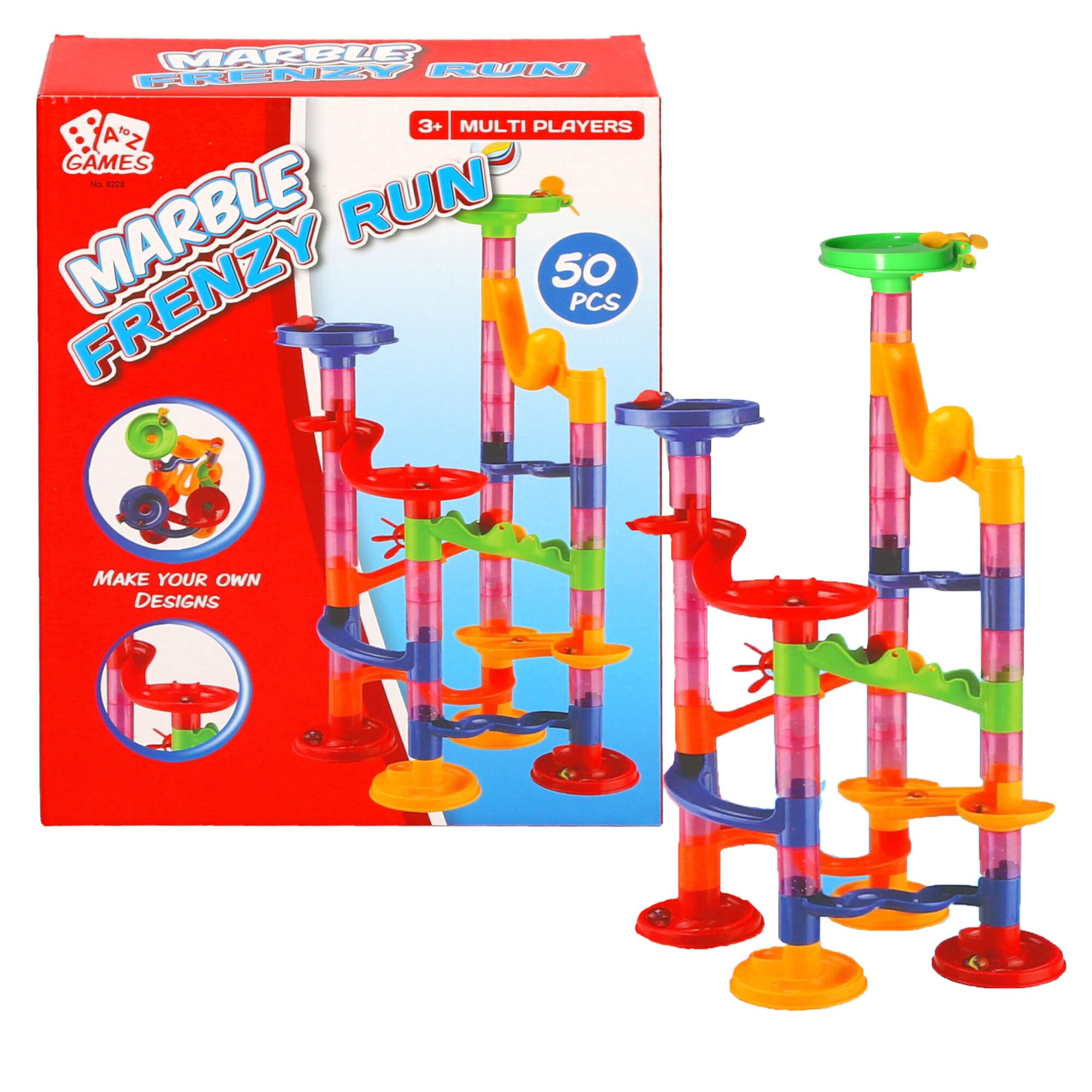 Atoz Marble Frenzy Run Building Set - 50 Pieces, Multi-Player Game | Ages 3+