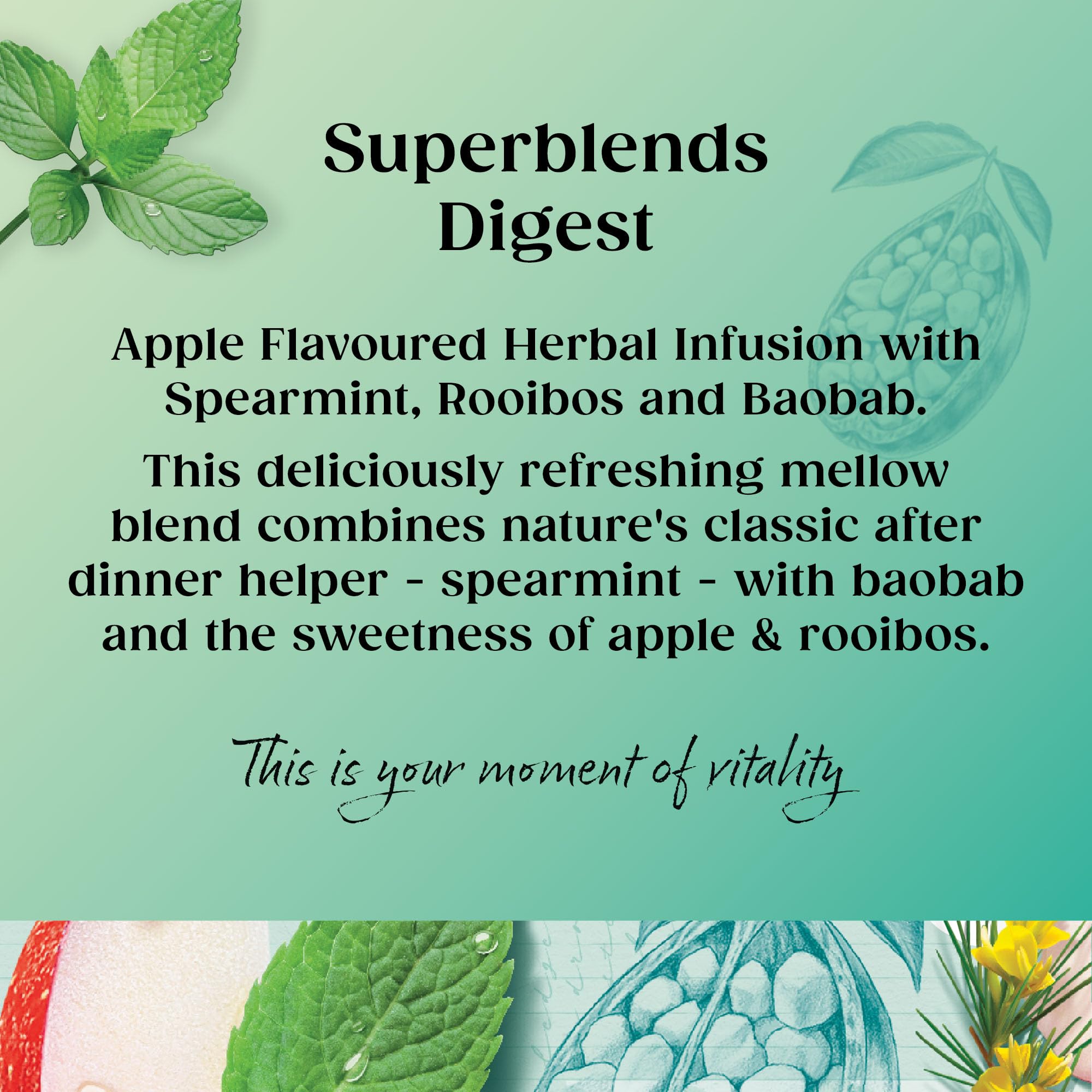 Twinings Superblends Digest Tea - Spearmint & Apple Herbal Infusion | Caffeine Free, Vegan | 4 x 20 Count Teabags