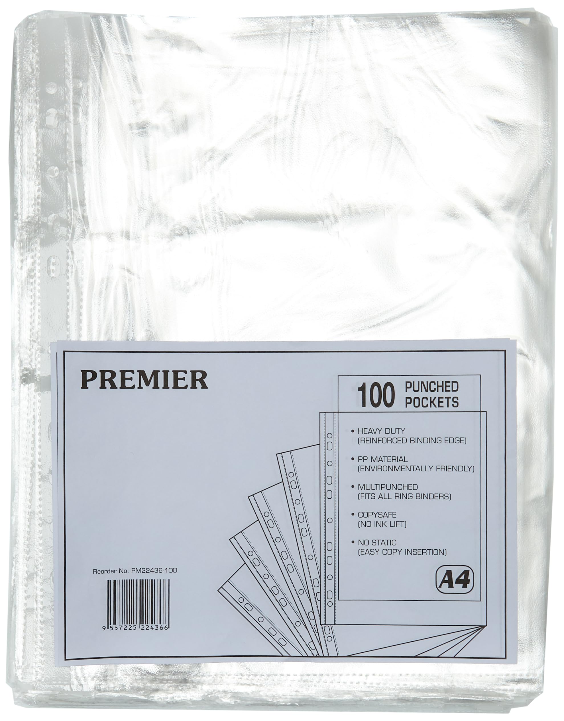 Whitebox A4 Punched Pockets - Clear Plastic Protection | Pack of 100