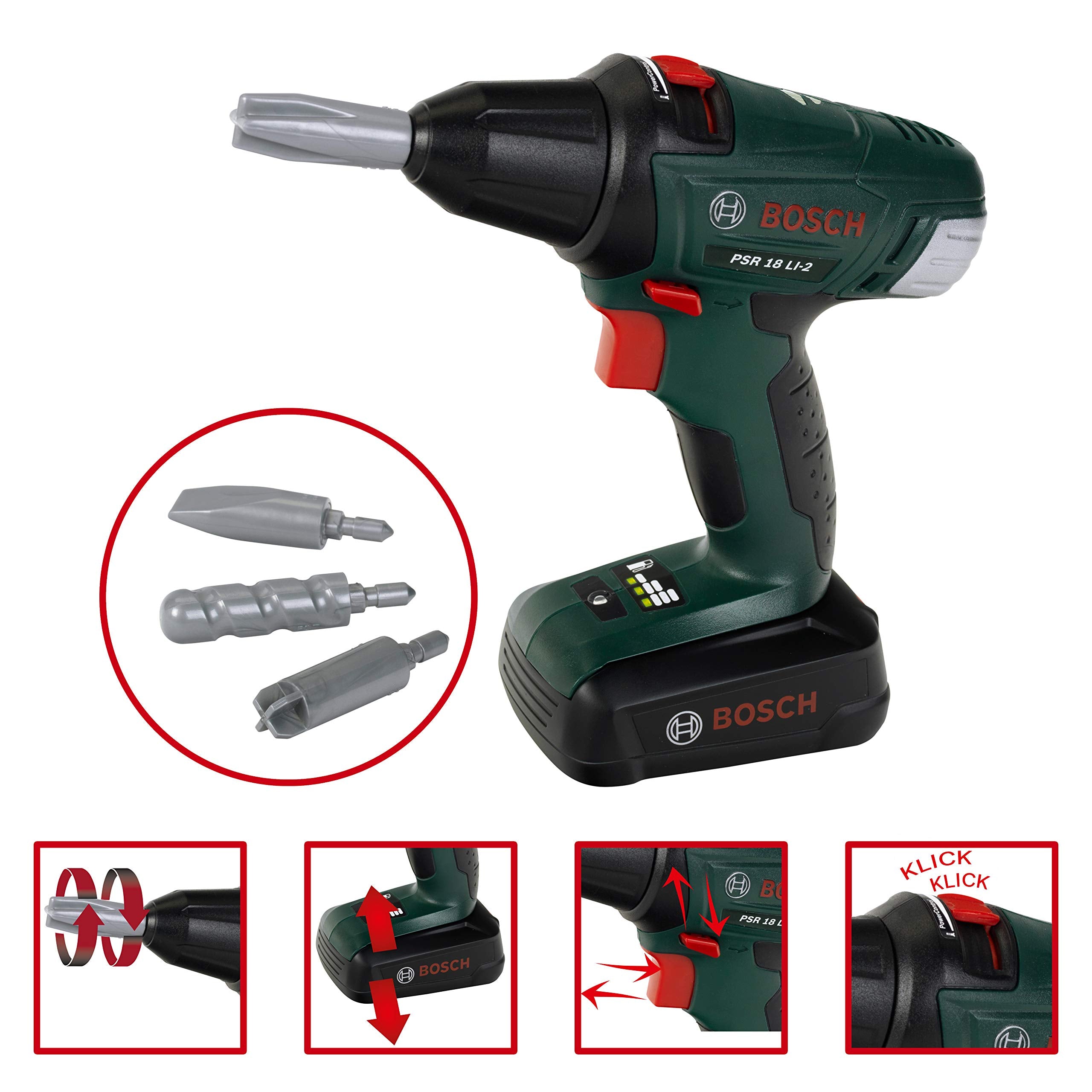 Theo Klein Bosch Cordless Screwdriver - Battery Powered Drill with Light & Sound | Ages 3+ | 20 cm 3