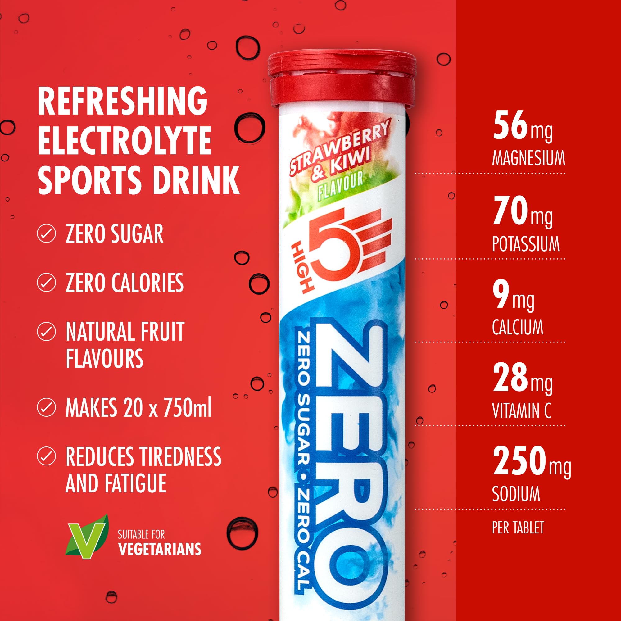 HIGH5 ZERO Electrolyte Tablets - Sugar-Free Hydration with Vitamin C | 20 Count Strawberry & Kiwi