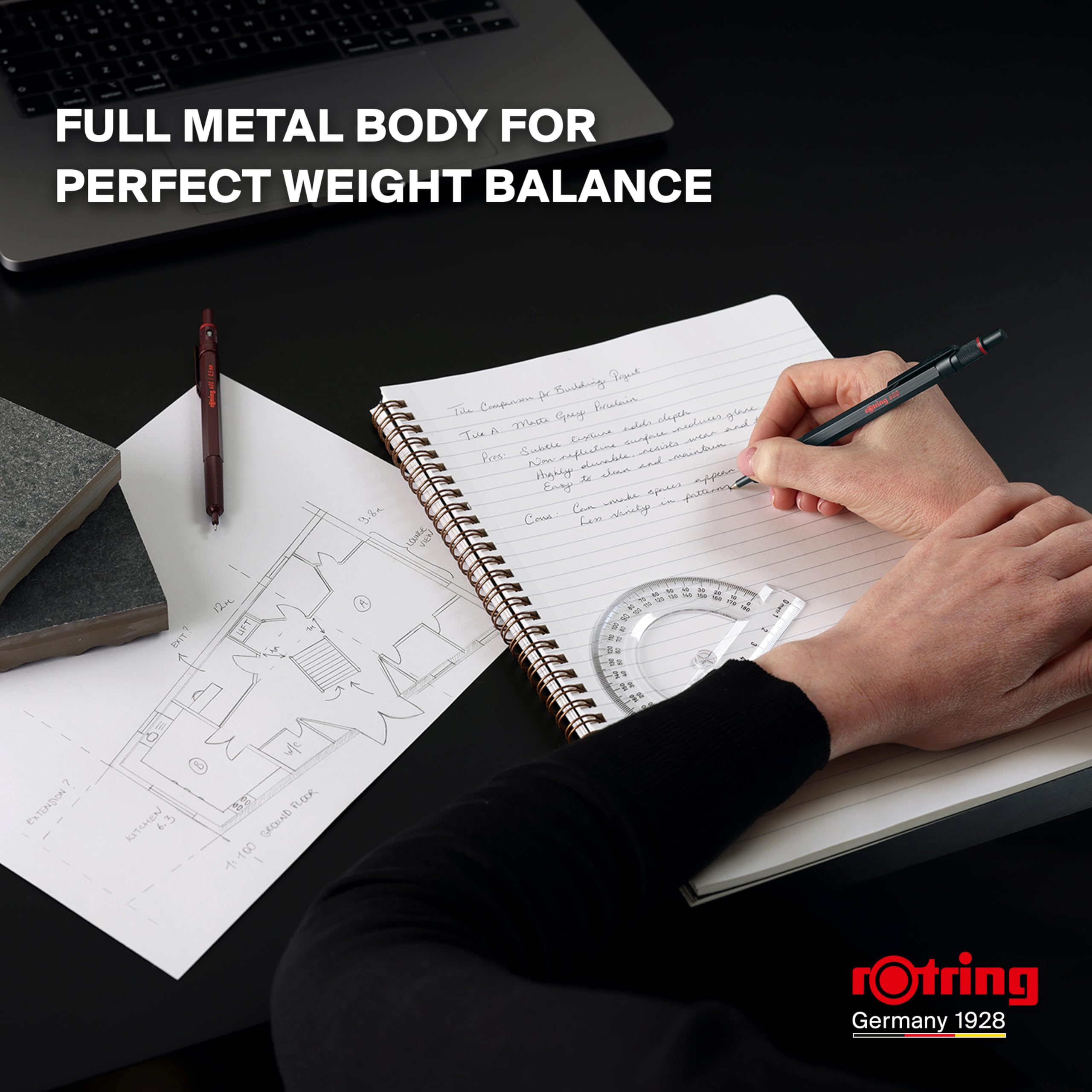 rOtring 600 Ballpoint Pen - All-Metal Body | Medium Point Black Ink | Knurled Grip 4