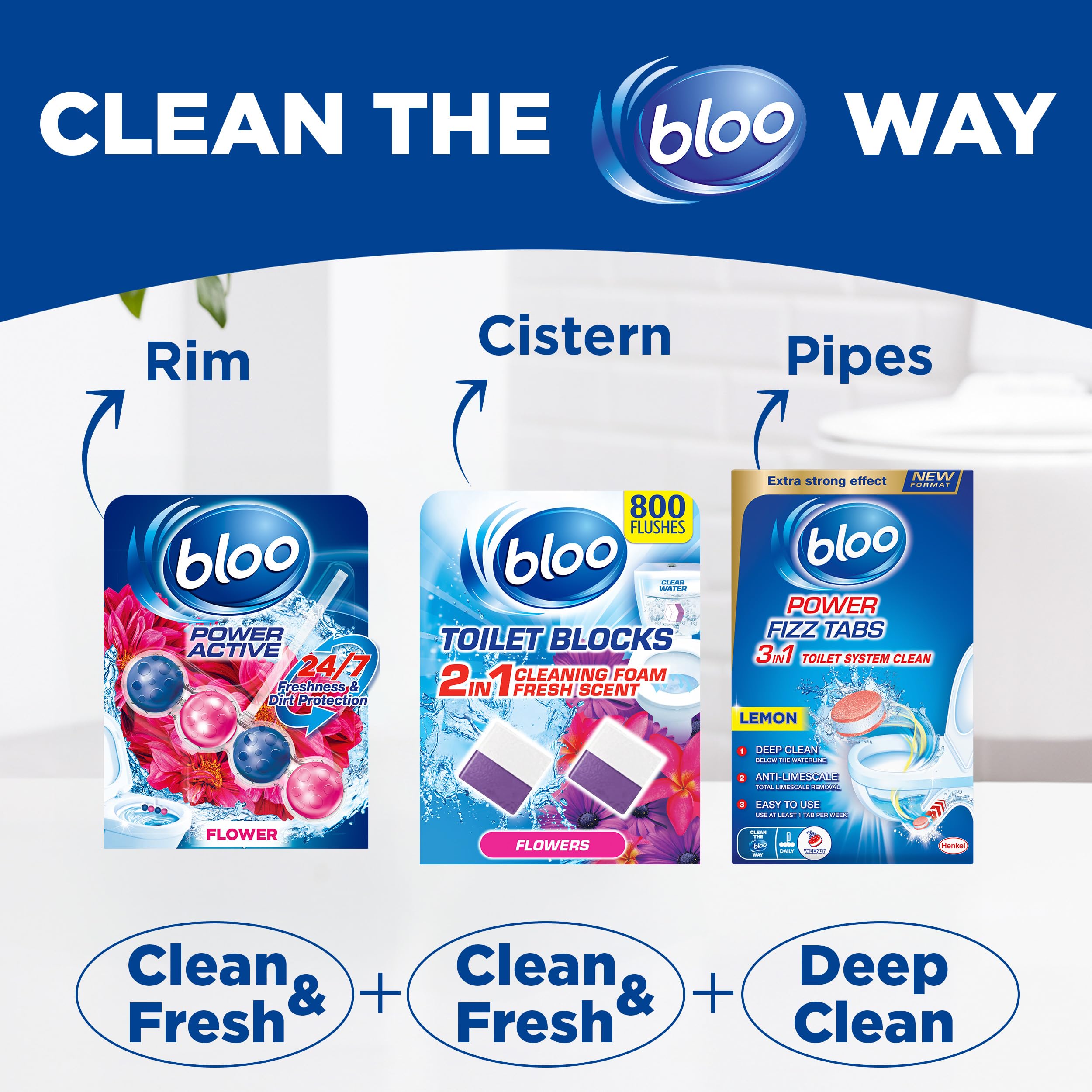 Bloo Power Active Toilet Rim Block Fresh Flowers, Anti-Limescale, 2 Count (Pack of 1) 6