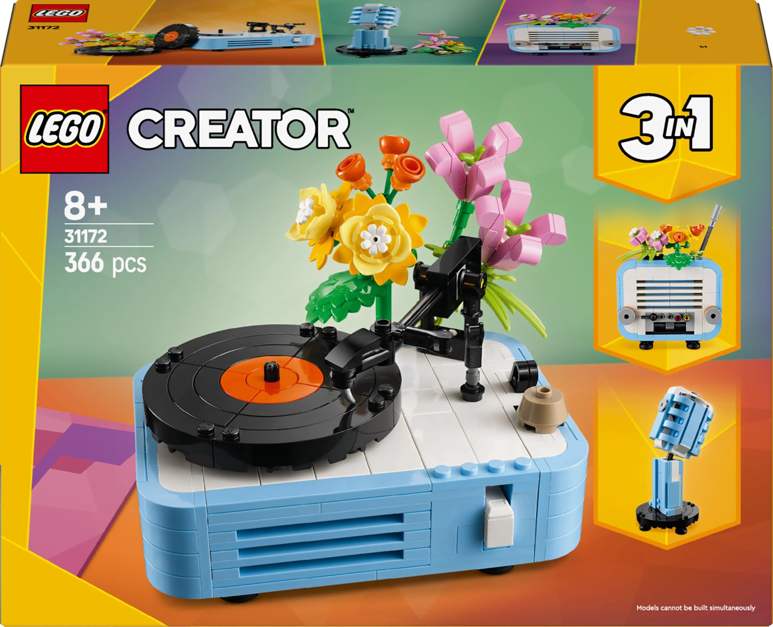 LEGO Creator 3-in-1-Plattenspieler mit Blumen-Bauset – lässt sich in ein Radio oder Mikrofon umbauen, 366 Teile 10