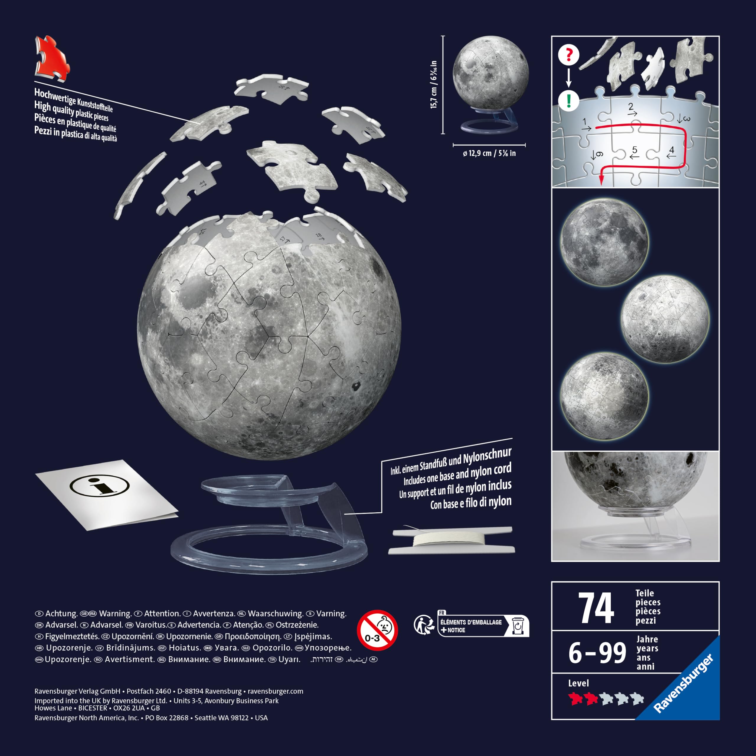 Ravensburger 11586 Glow in The Dark Moon 3D Puzzle - 72 Pieces | Ages 6+ | No Glue Required 6