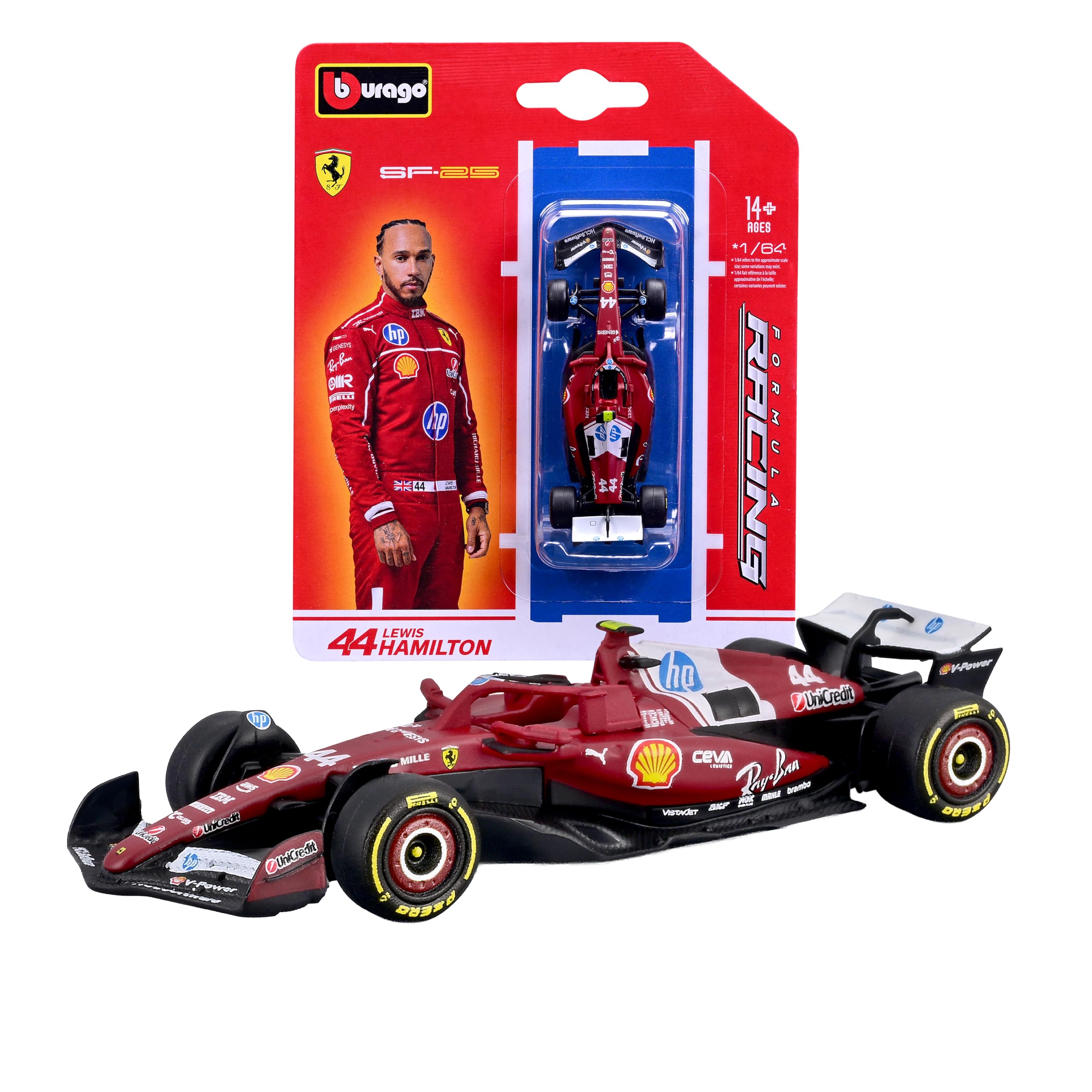 Bburago F1 Ferrari SF-25 #44 Lewis Hamilton 2025 Diecast Car | 1:64 Scale | Metal