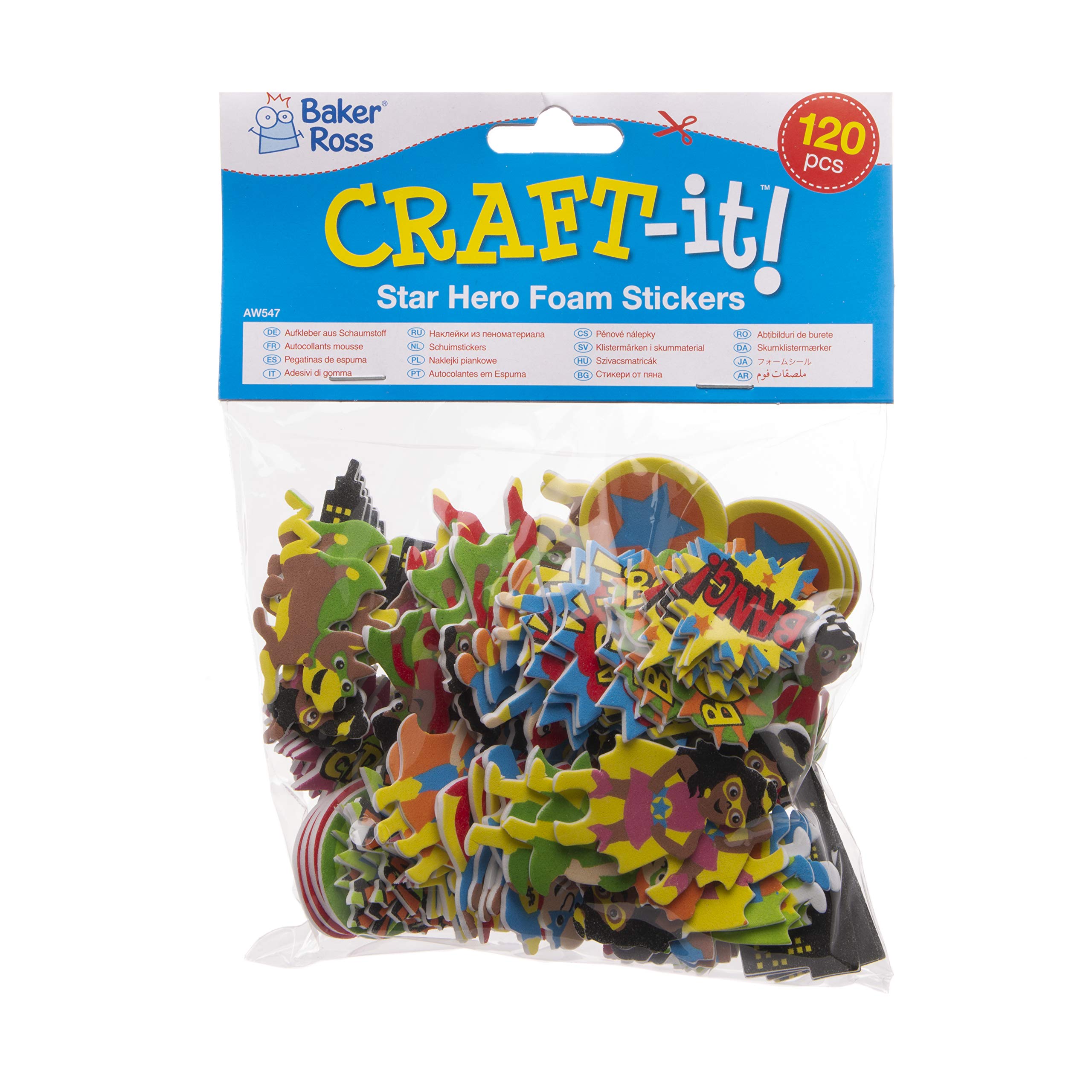 Baker Ross Star Hero Foam Stickers AW547 - 120 Pack, 30-50mm | Asst Colours 3