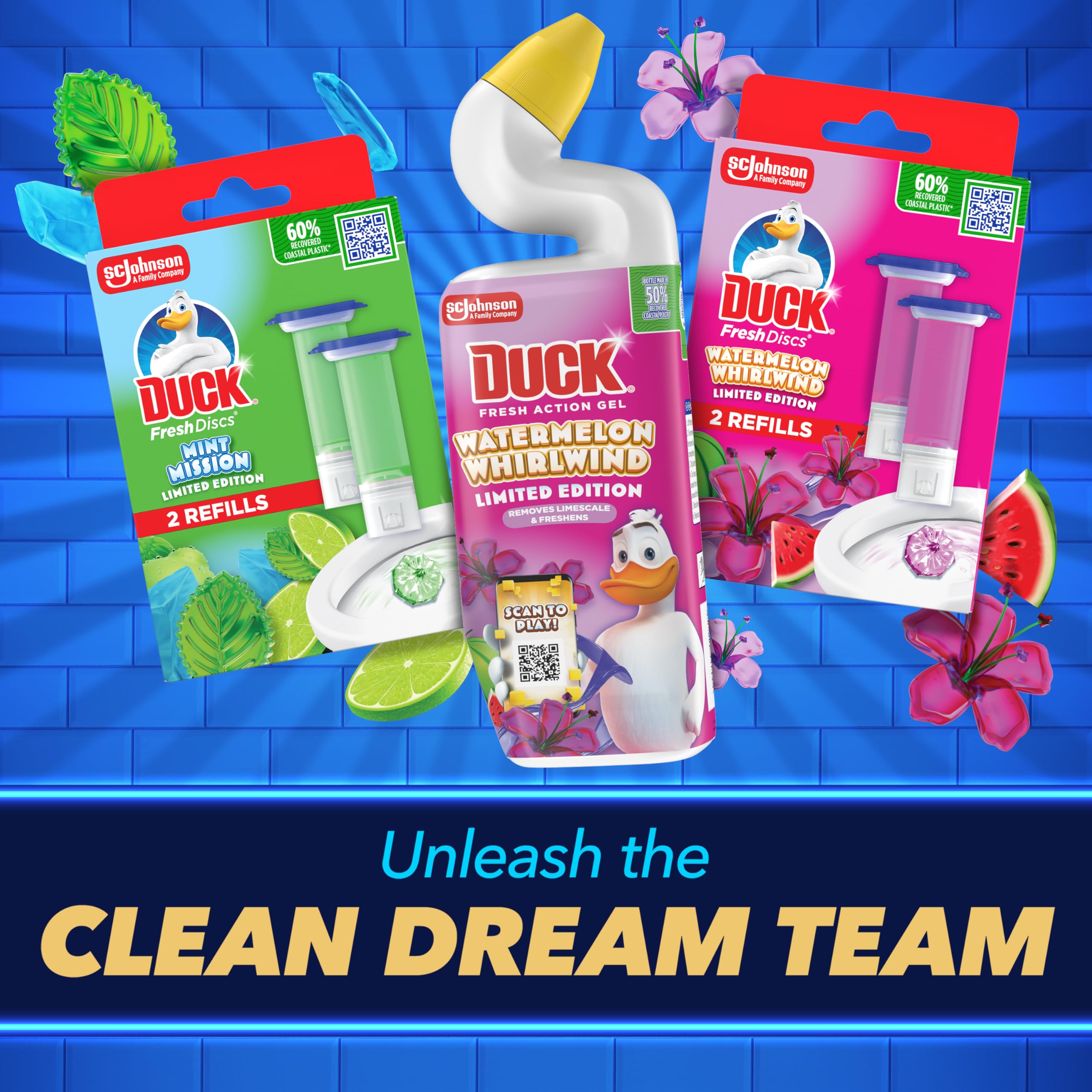 DUCK Watermelon Whirlwind Rim Block Toilet Cleaner - Foaming Action, Purple Color, Anti-Limescale | 2 Count 6