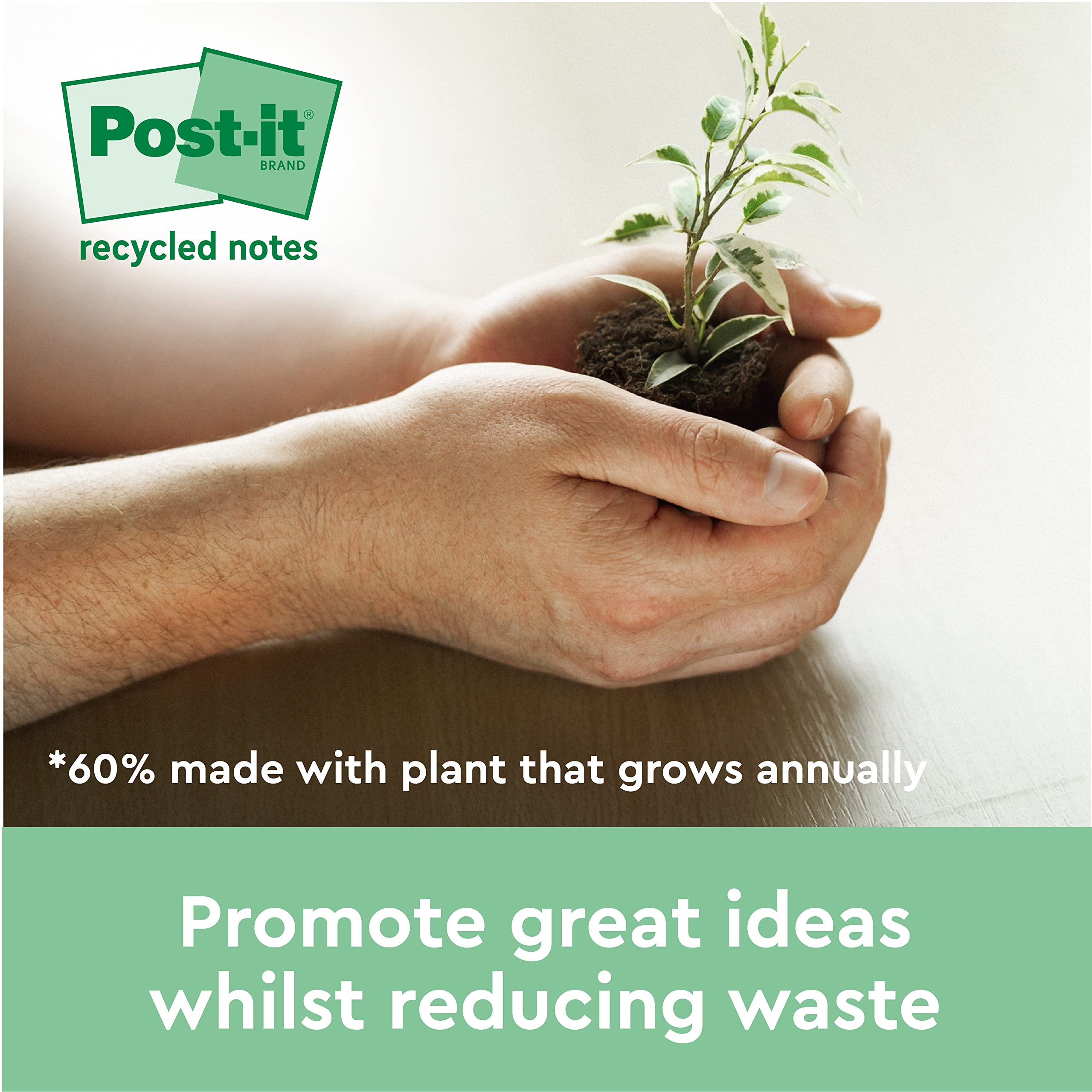 Post-it Super Sticky 100% Recycled Notes - 4 Pad Pack (3+1 Free) | 70 Sheets Each | Pink, Green, Yellow, Blue 4