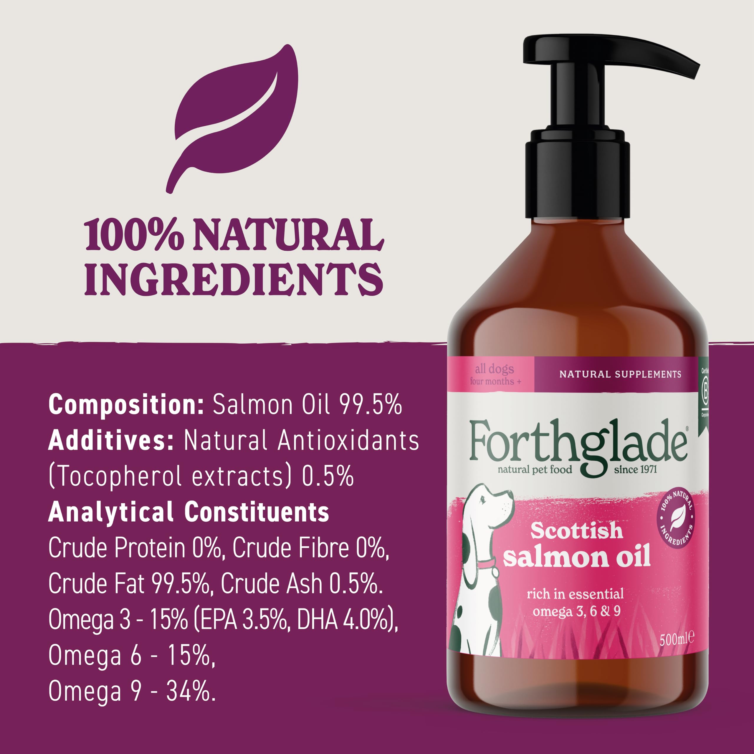 Forthglade Scottish Salmon Oil for Dogs - 100% Natural Omega 3, 6, 9 | 500ml Bottle 6