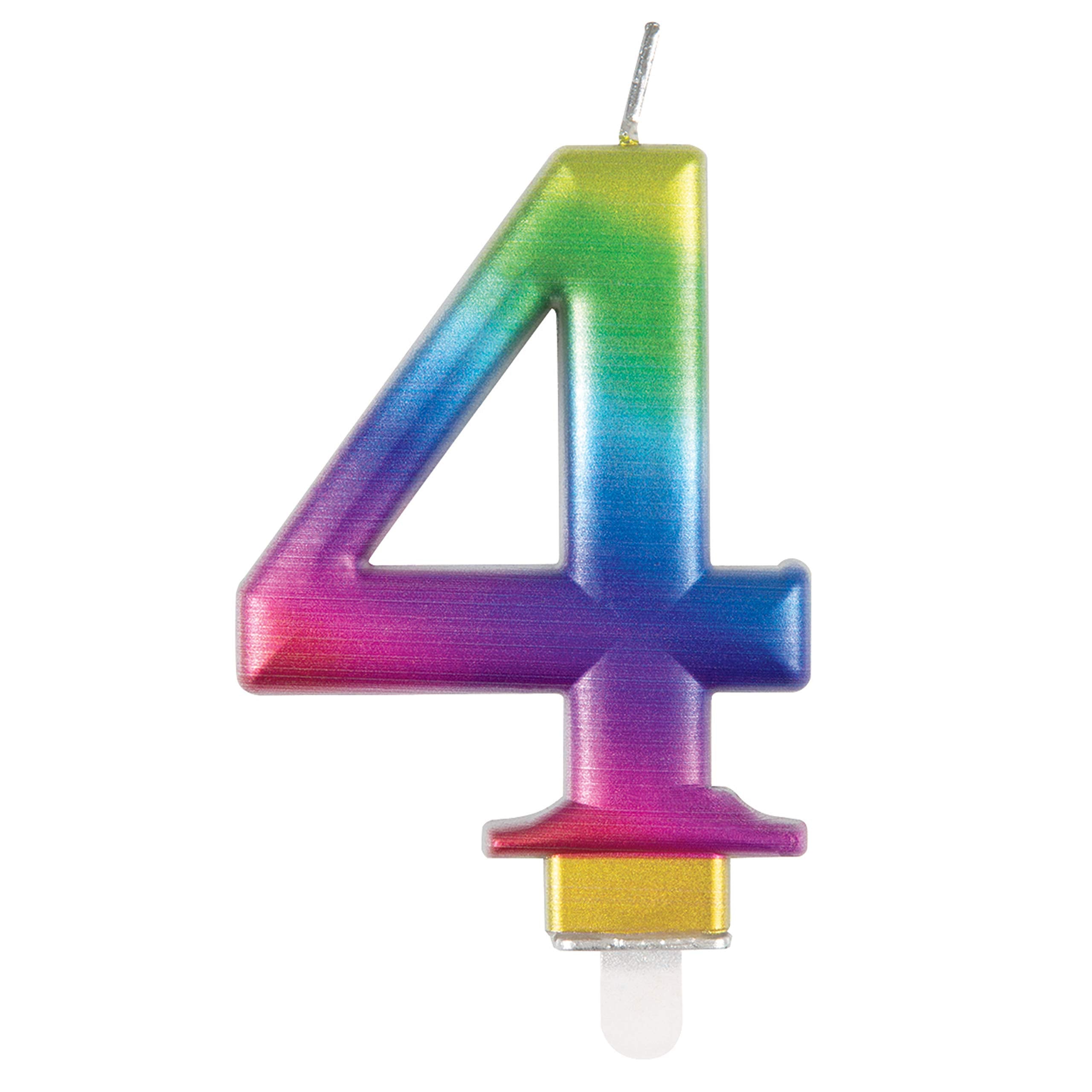 Unique Metallic Rainbow Number 4 Birthday Candle - Vibrant 3D Topper | Wax | Unscented
