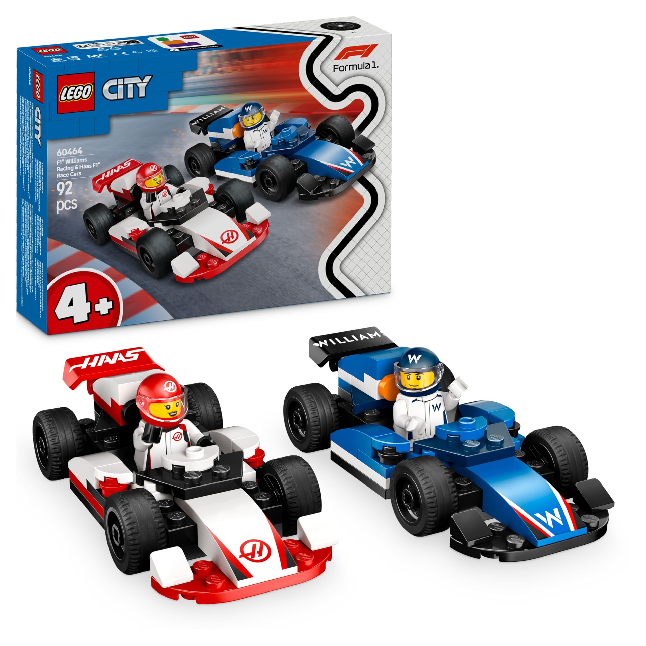 LEGO City 60464 F1 Williams Racing & Haas F1 Race Cars Building Set for Ages 4+