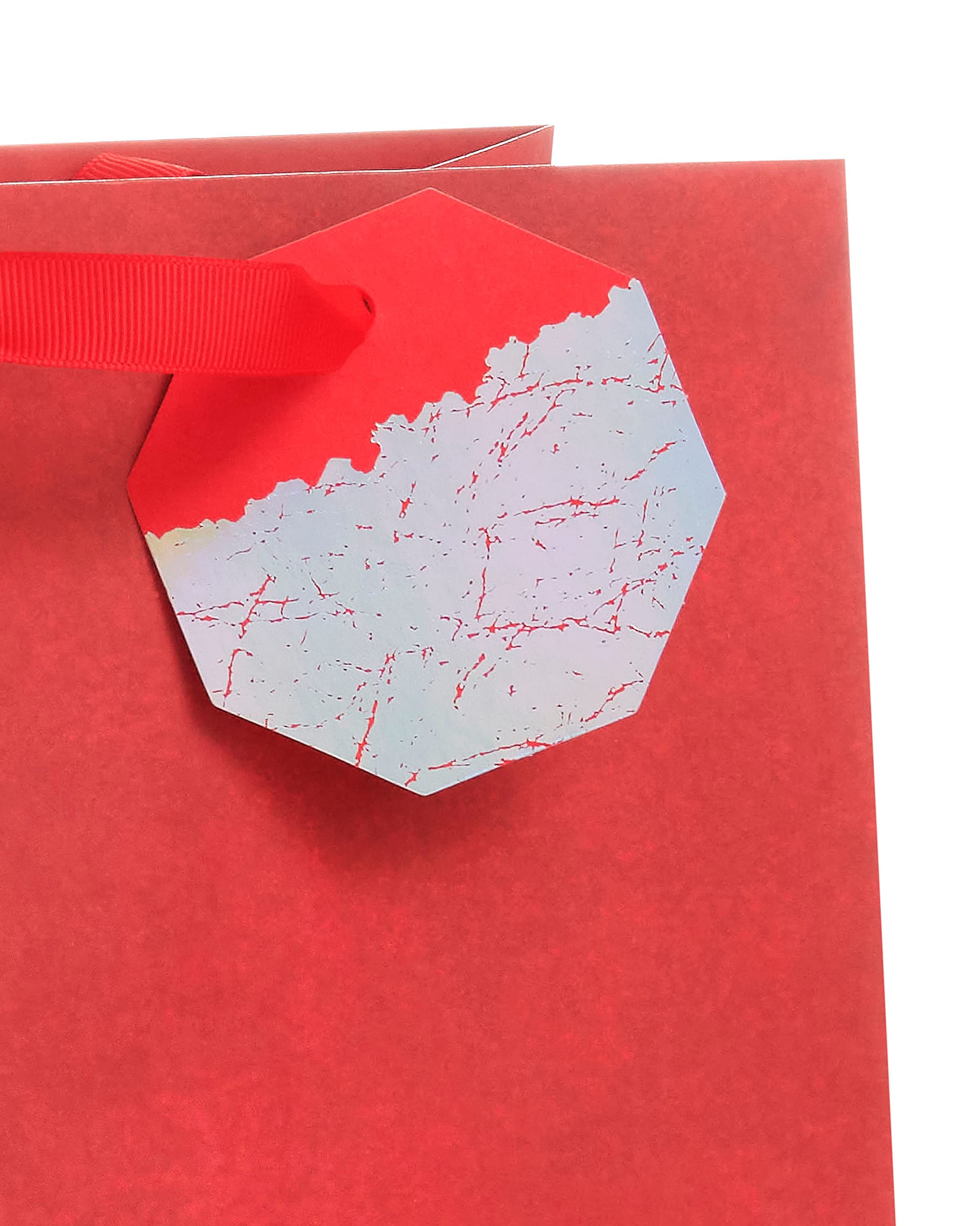 UK Greetings Large Gift Bag - Red Foil with Gold Crackle Tag | 330x267x137mm 4