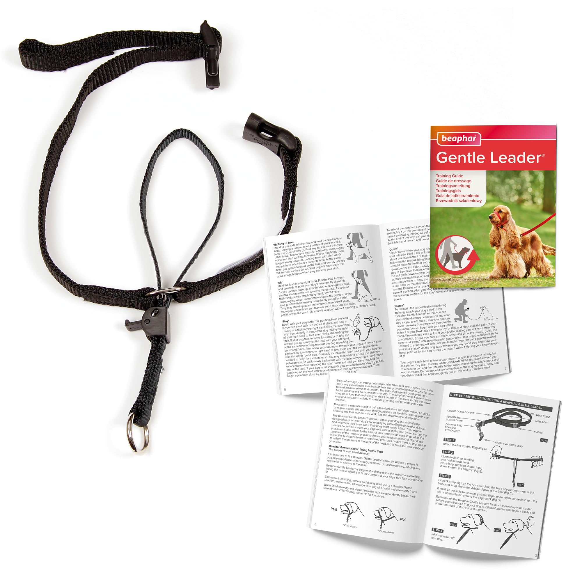 Beaphar Gentle Leader Head Collar - Medium Dog Training Aid | Stops Pulling | Black Nylon