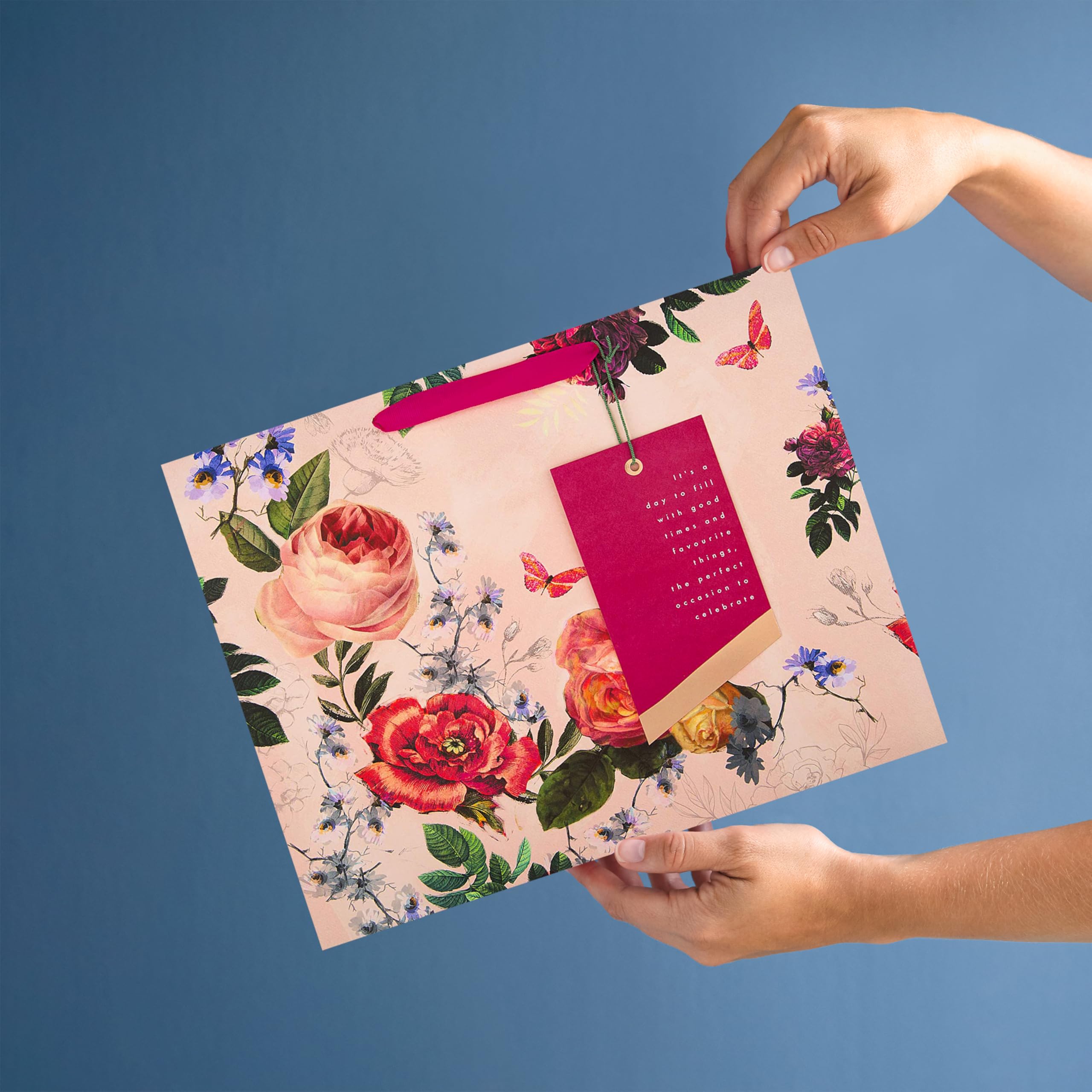 Hallmark Gift Bags - Pack of 3 (Large, Medium, Bottle) | Pink Floral with Rose Gold Foil 3