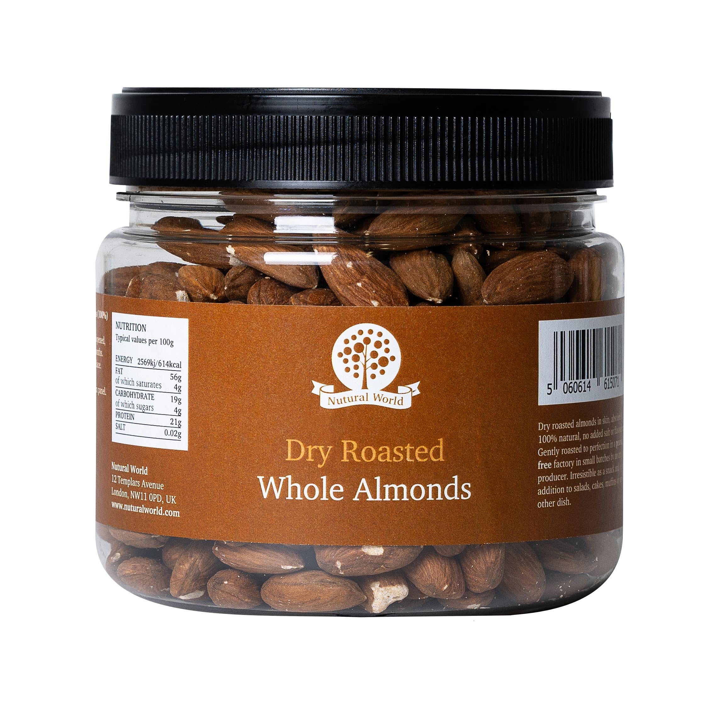 Nutural World Dry Roasted Whole Almonds - Unsalted | 500g Pack | Kosher Certified