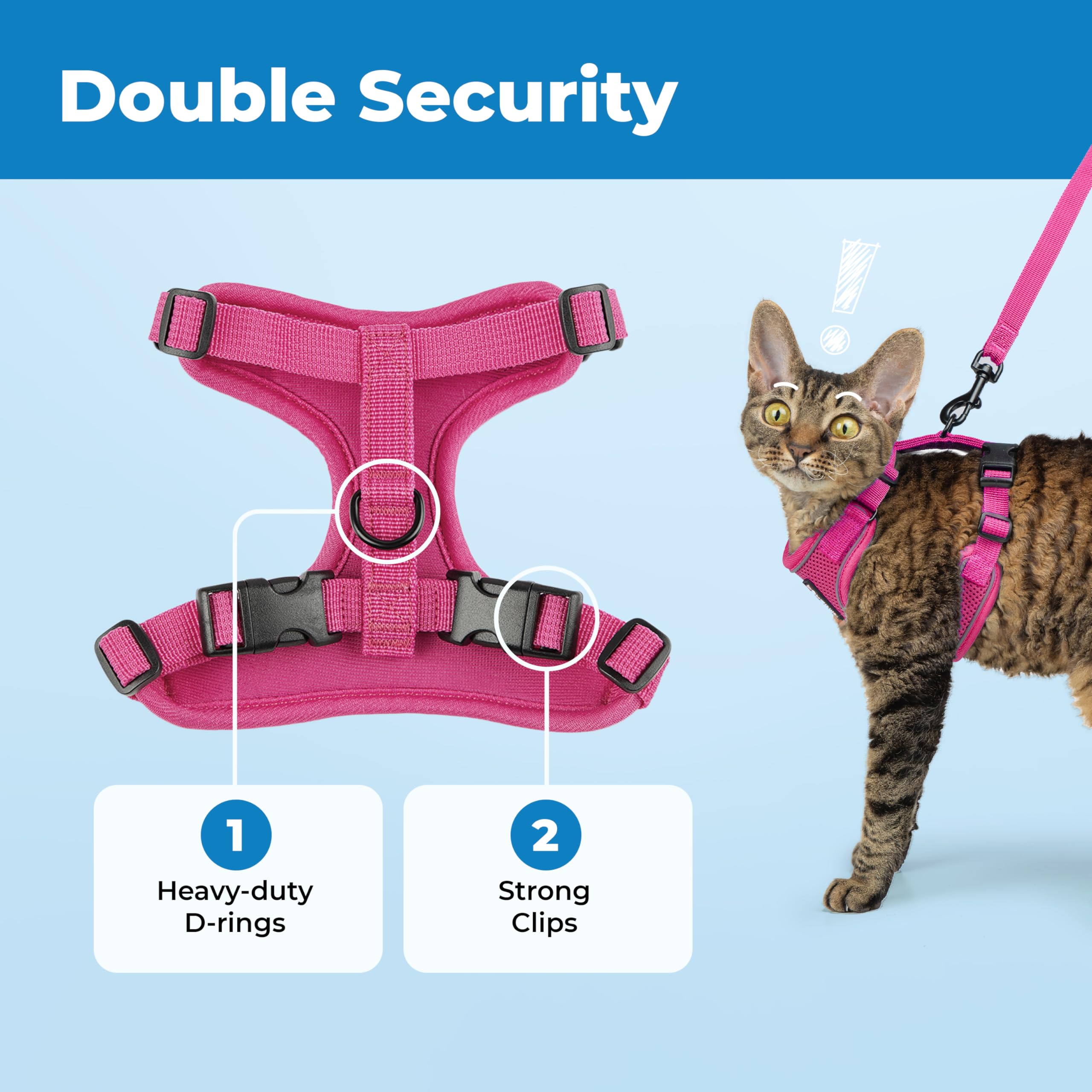 Best Pet Supplies Voyager Escape Proof Cat Harness and Leash Set - Reflective Stitching, 5ft Leash, Fuchsia, Size M (Chest: 16.5-19.5') 5