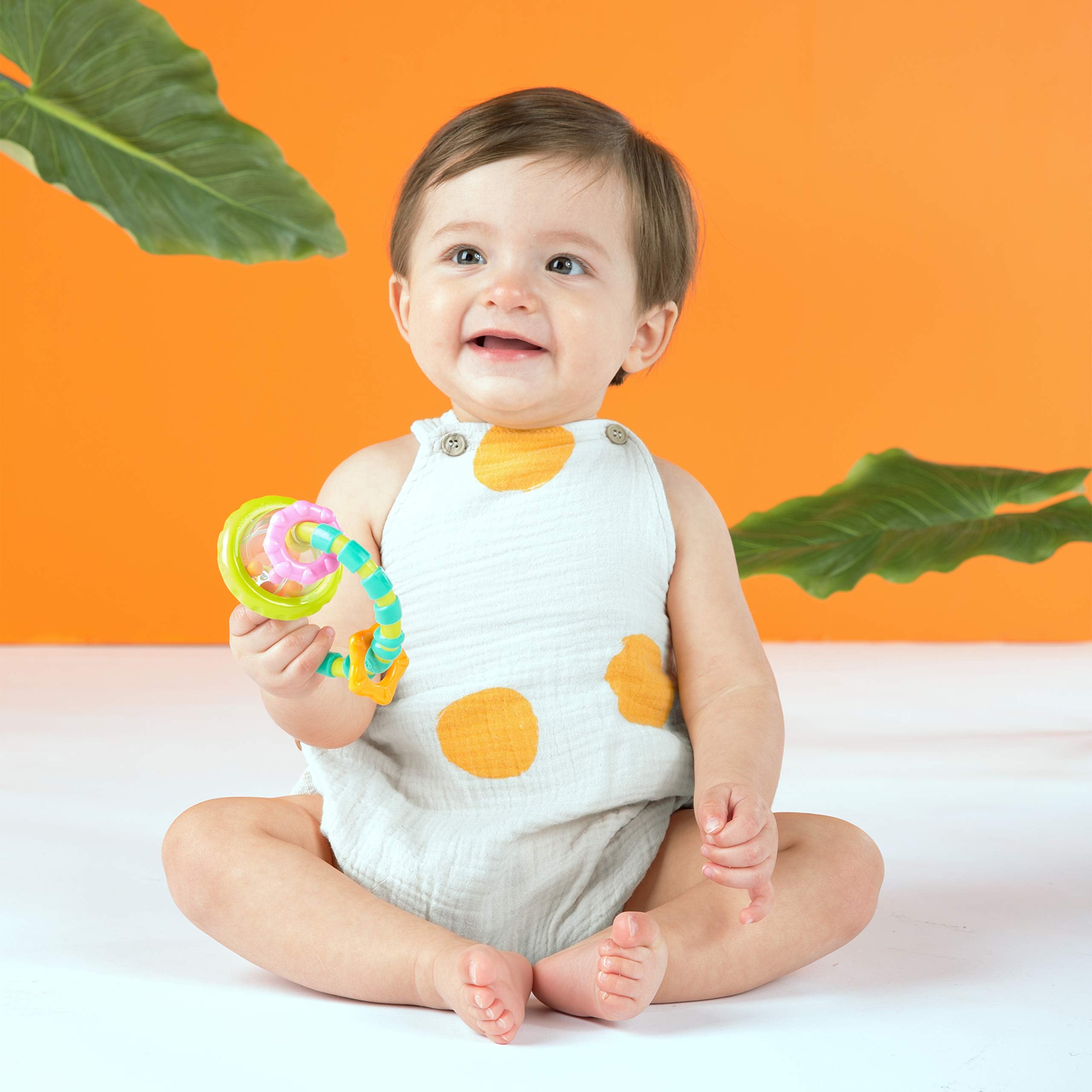 Bright Starts Grab and Spin Rattle Teether Toy - Easy Hold, BPA-Free, Ages 3 Months+