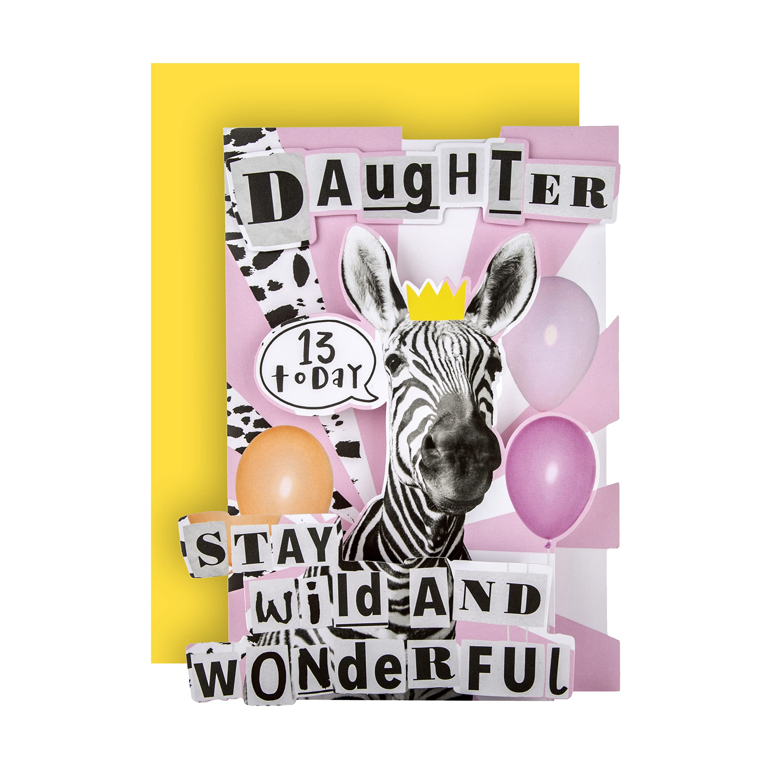 Hallmark Daughter 13th Birthday Card - Funny 3D Die Cut with Yellow Envelope