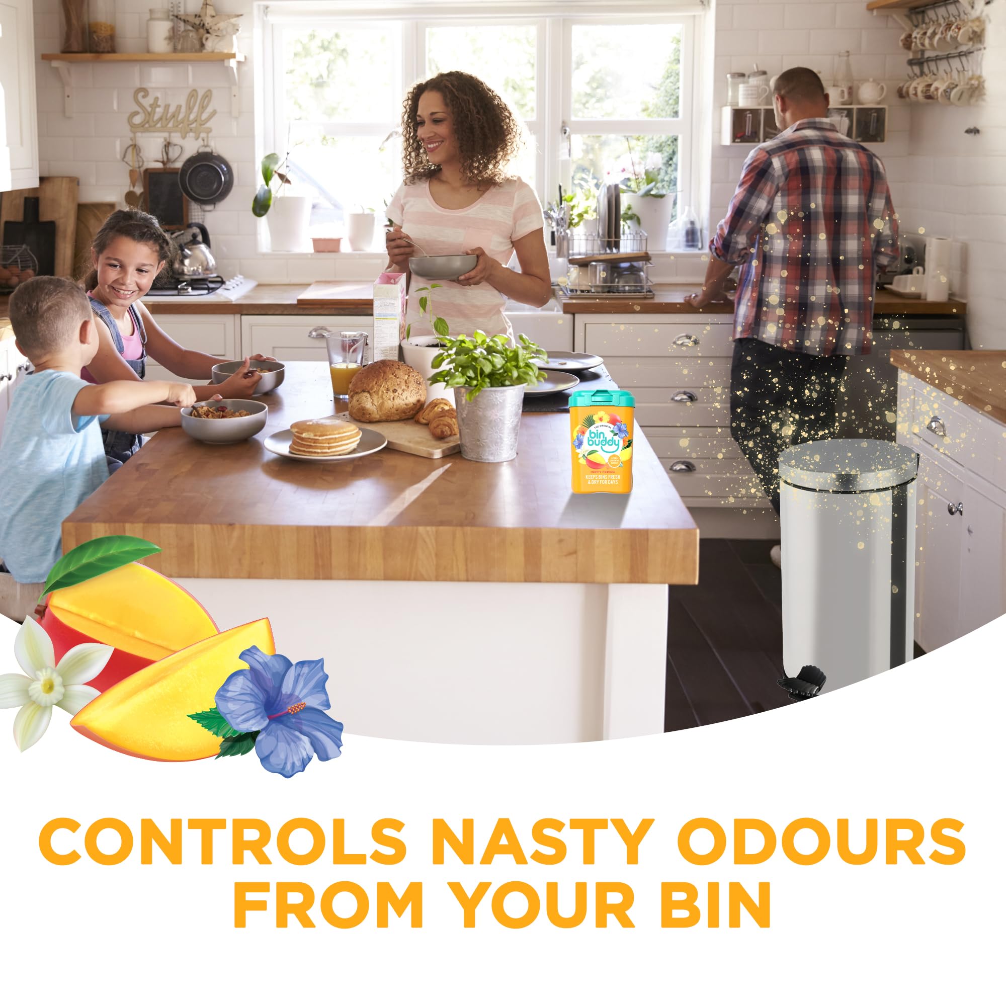 Bin Buddy Happy Mango Bin Deodoriser Powder - Pack of 3 | Absorbs Mess | Eliminates Odour 6