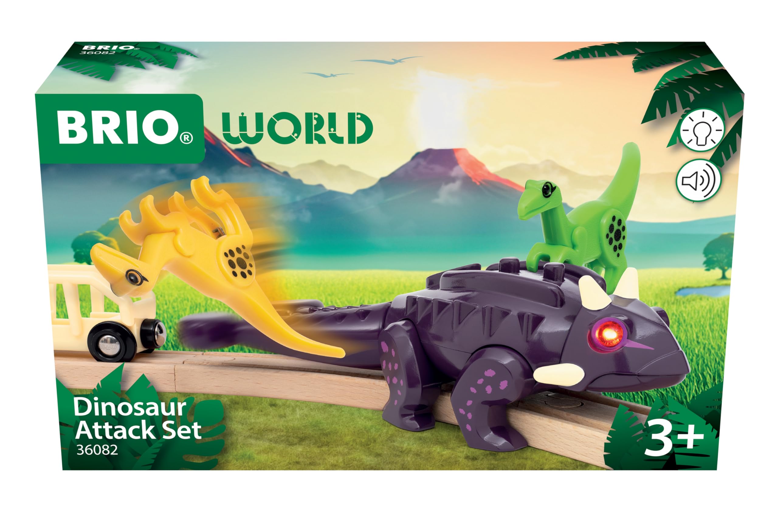 BRIO World Dinosaur Attack Set - Motion Activated Roar & Lights | Ages 3+ | FSC Wood & Plastic