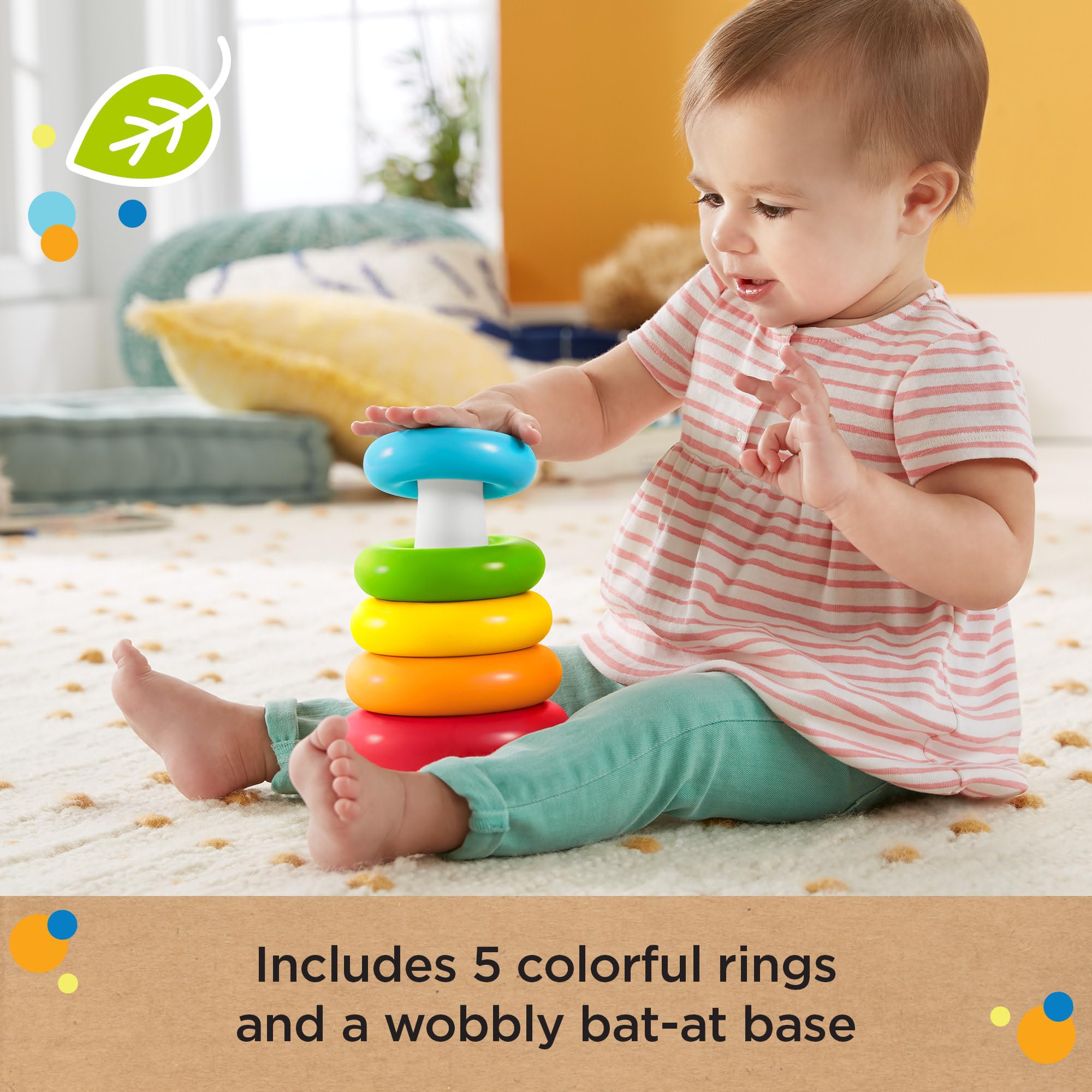 Fisher-Price Rock-a-Stack Baby Toy - 5 Colorful Rings, Roly-Poly Base | Ages 6M+ 4
