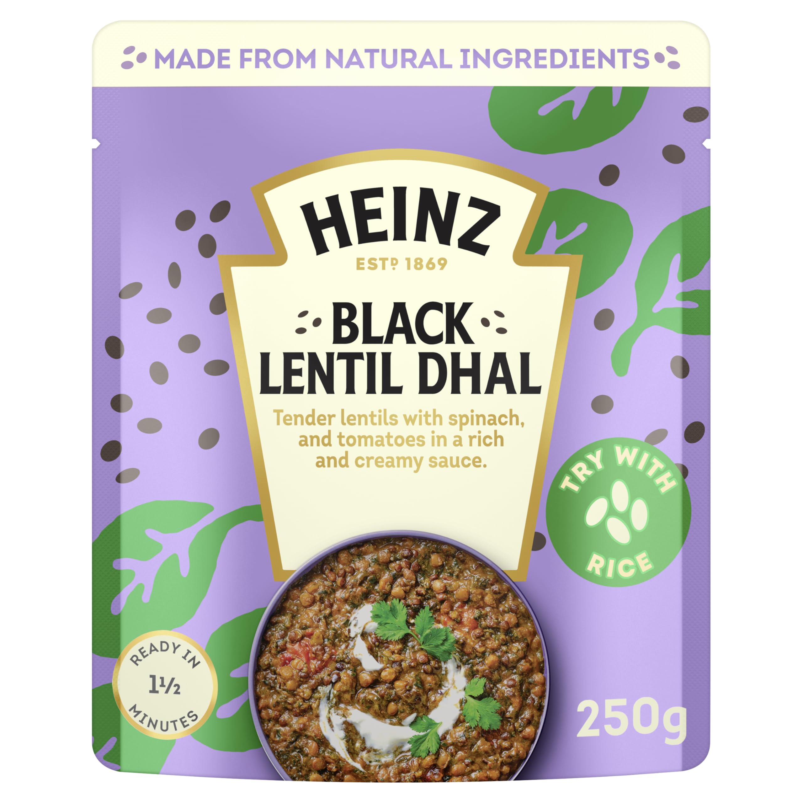 HEINZ Black Lentil Dhal with Spinach and Tomatoes - Meal for One | Ready in 1.5 Mins | Vegetarian