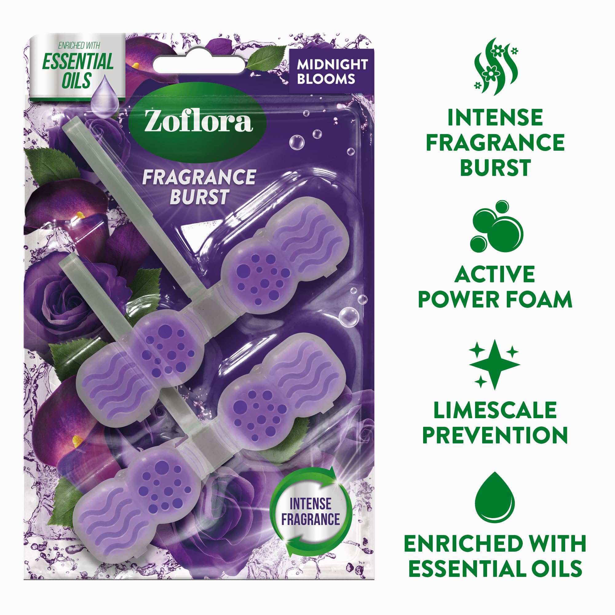 Zoflora Midnight Blooms Toilettenrandsteine ​​(2er-Pack) – Dauerhafte Frische mit ätherischen Ölen 4