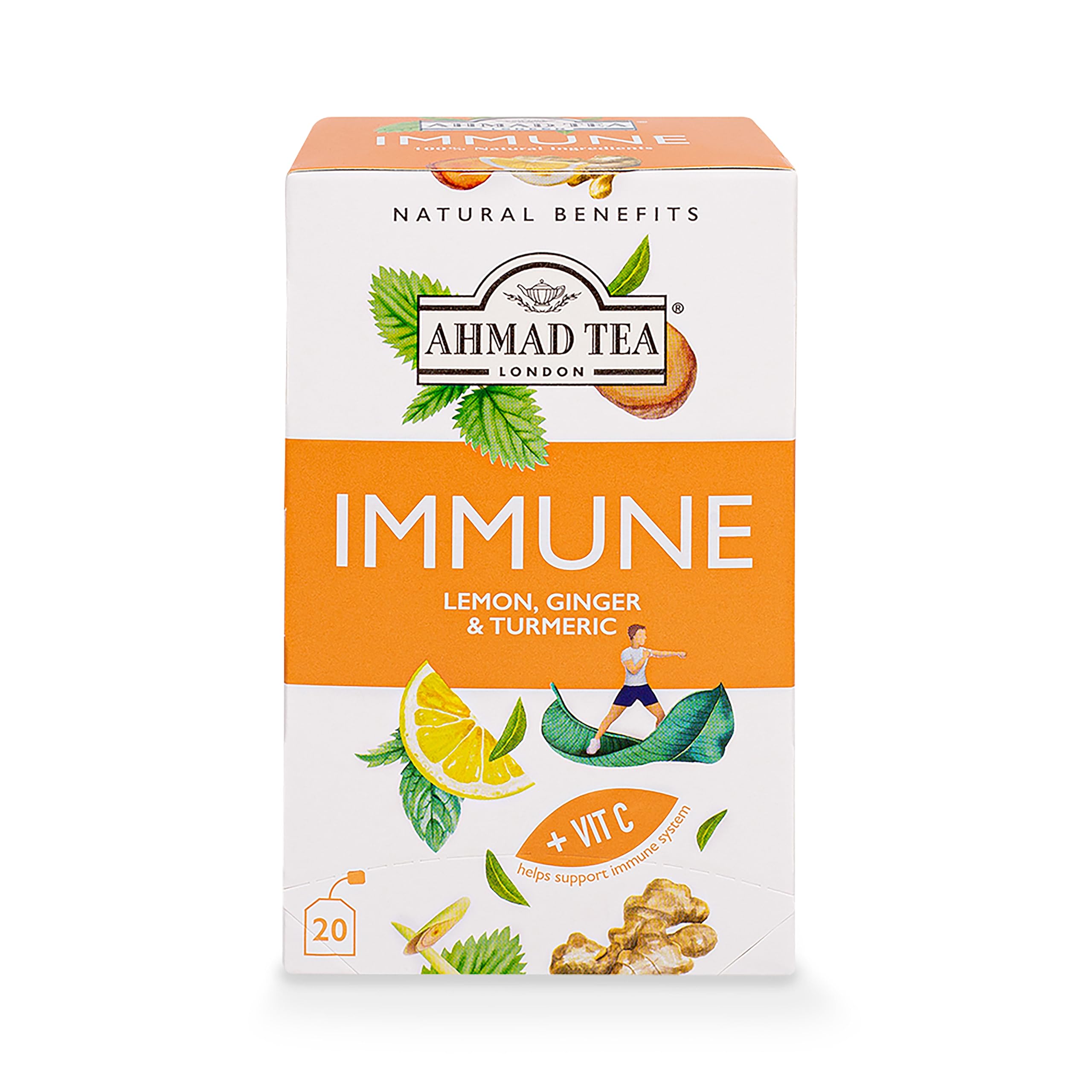 Ahmad Tea Natural Benefit Immune Infusion Herbal Tea - Lemon, Ginger & Turmeric | 20 Count Teabags