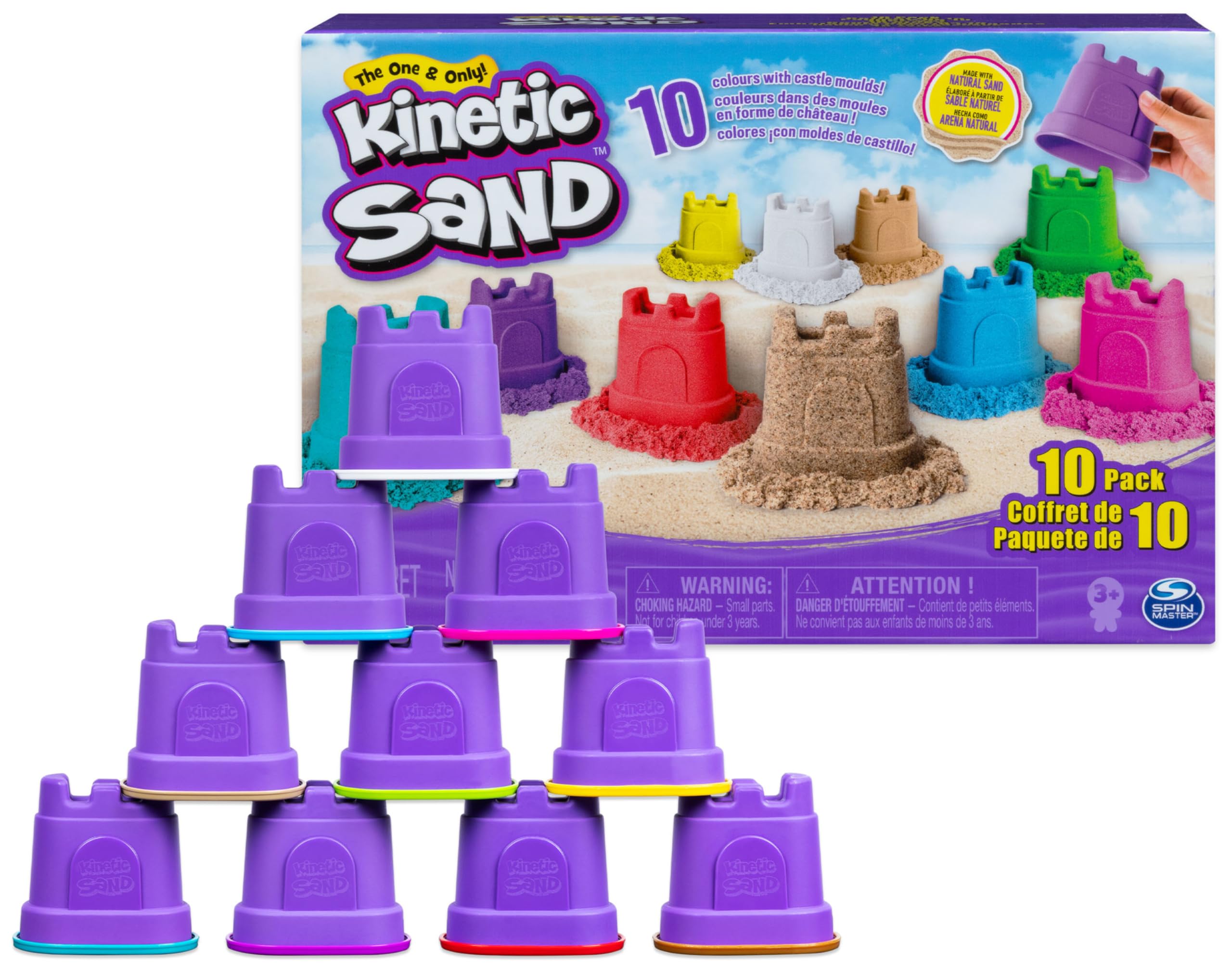 Kinetic Sand Castle Containers 10-Colour Pack | Non-Toxic Sensory Play Sand for Ages 3+