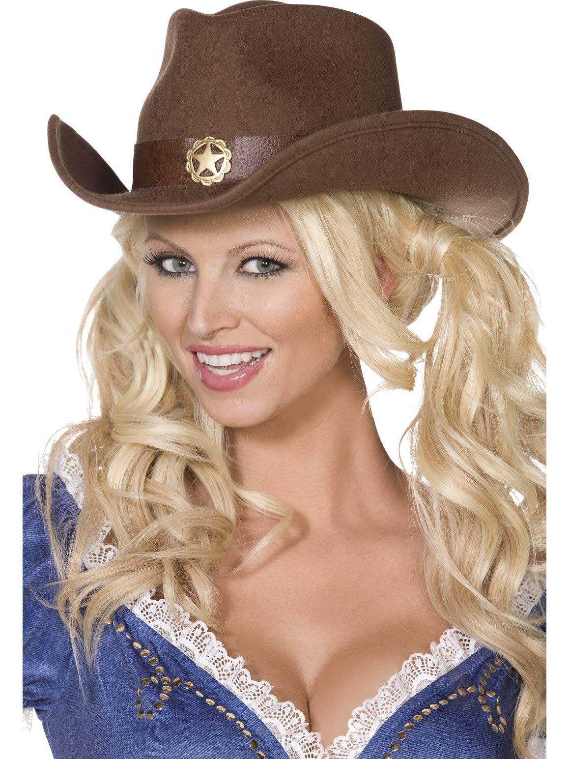 Smiffys Wild West Cowboy Hat - Brown Felt, Gold Star Detail, One Size