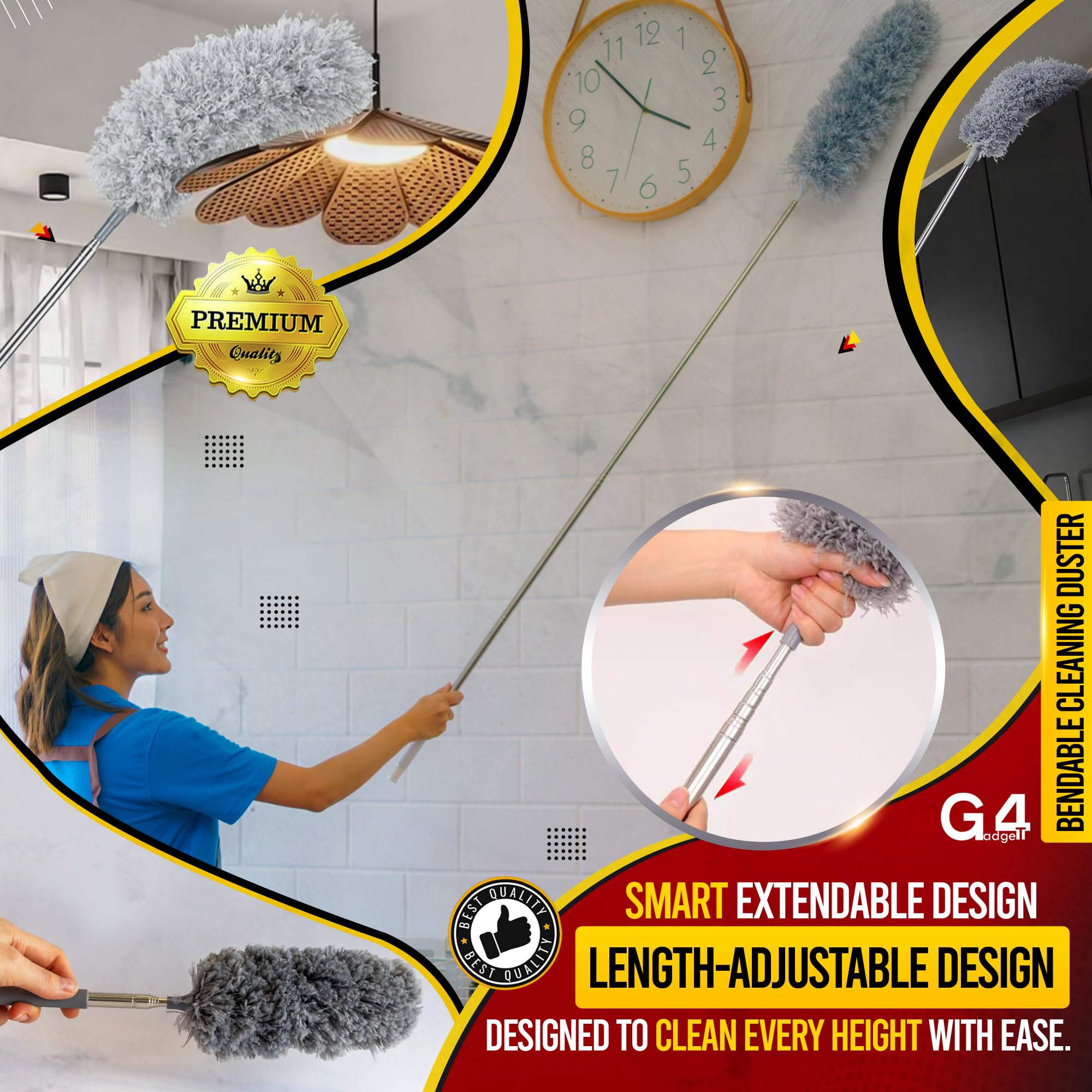 G4GADGET Extendable Microfiber Duster - 240cm Reach | Bendable Head | Washable 3