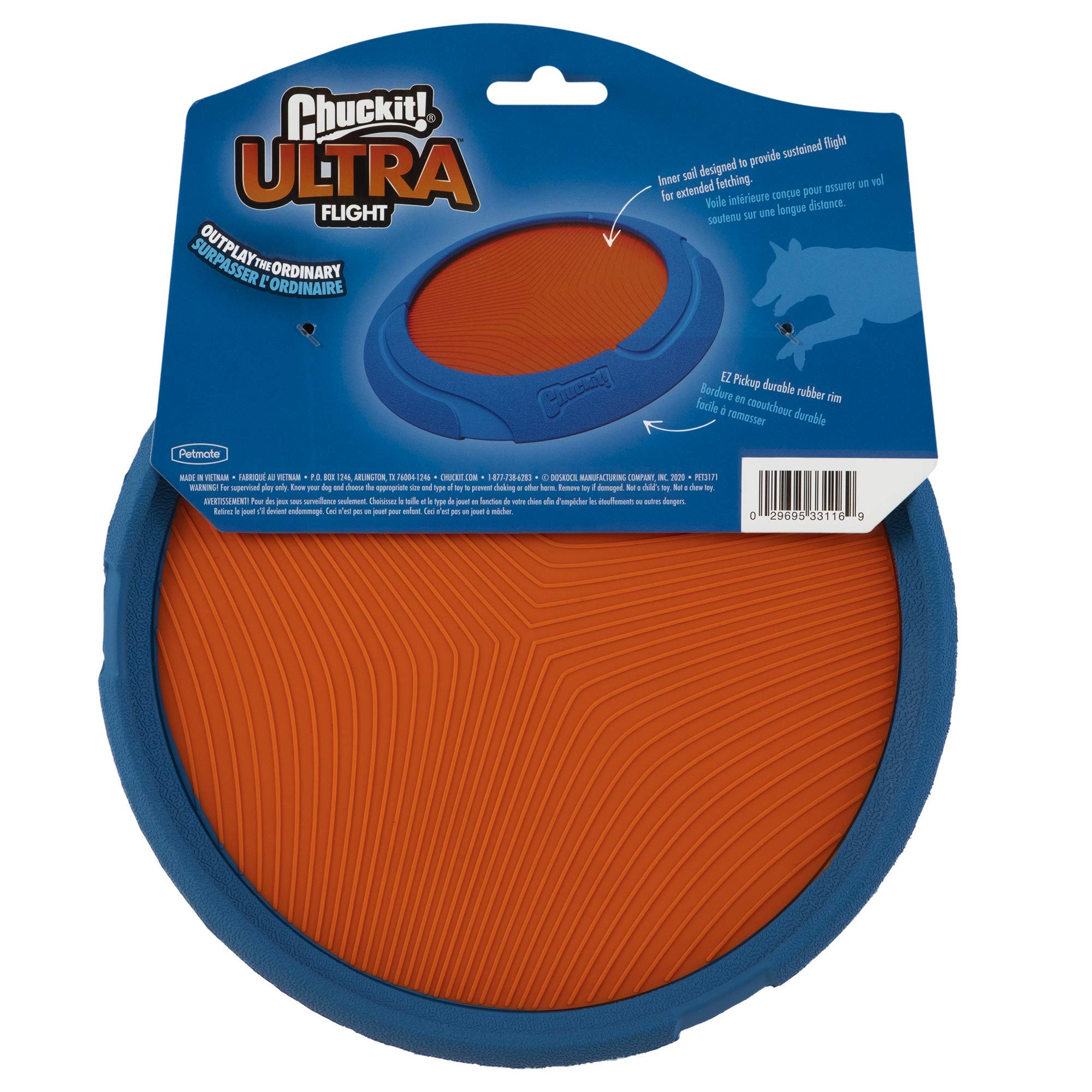 Chuckit! Ultra Flight Frisbee - Extended Distance & Floatability | Natural Rubber | Blue