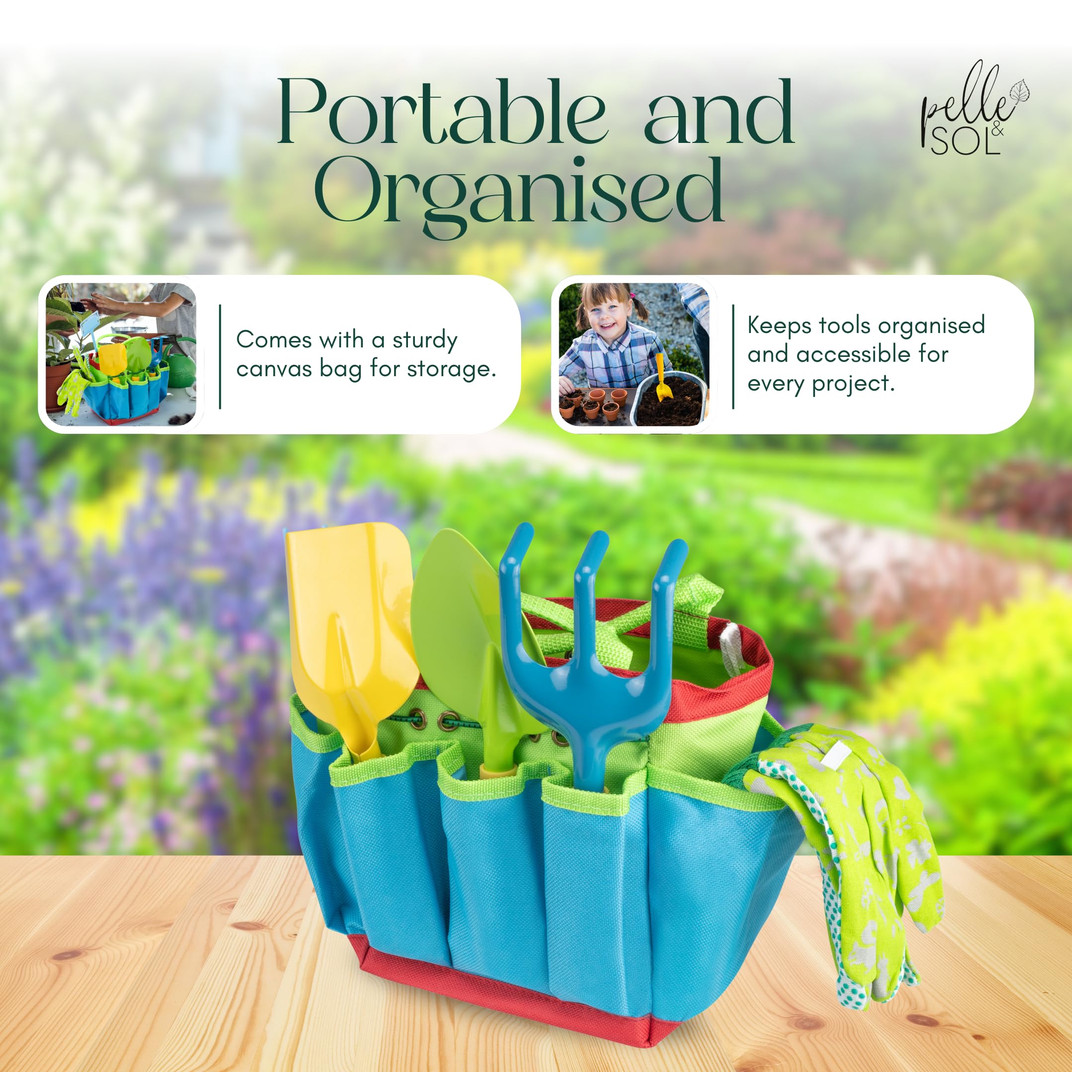 Pelle & Sol 10-Piece Kids Gardening Tool Set - Durable Metal & Plastic Tools for Ages 4+ 6
