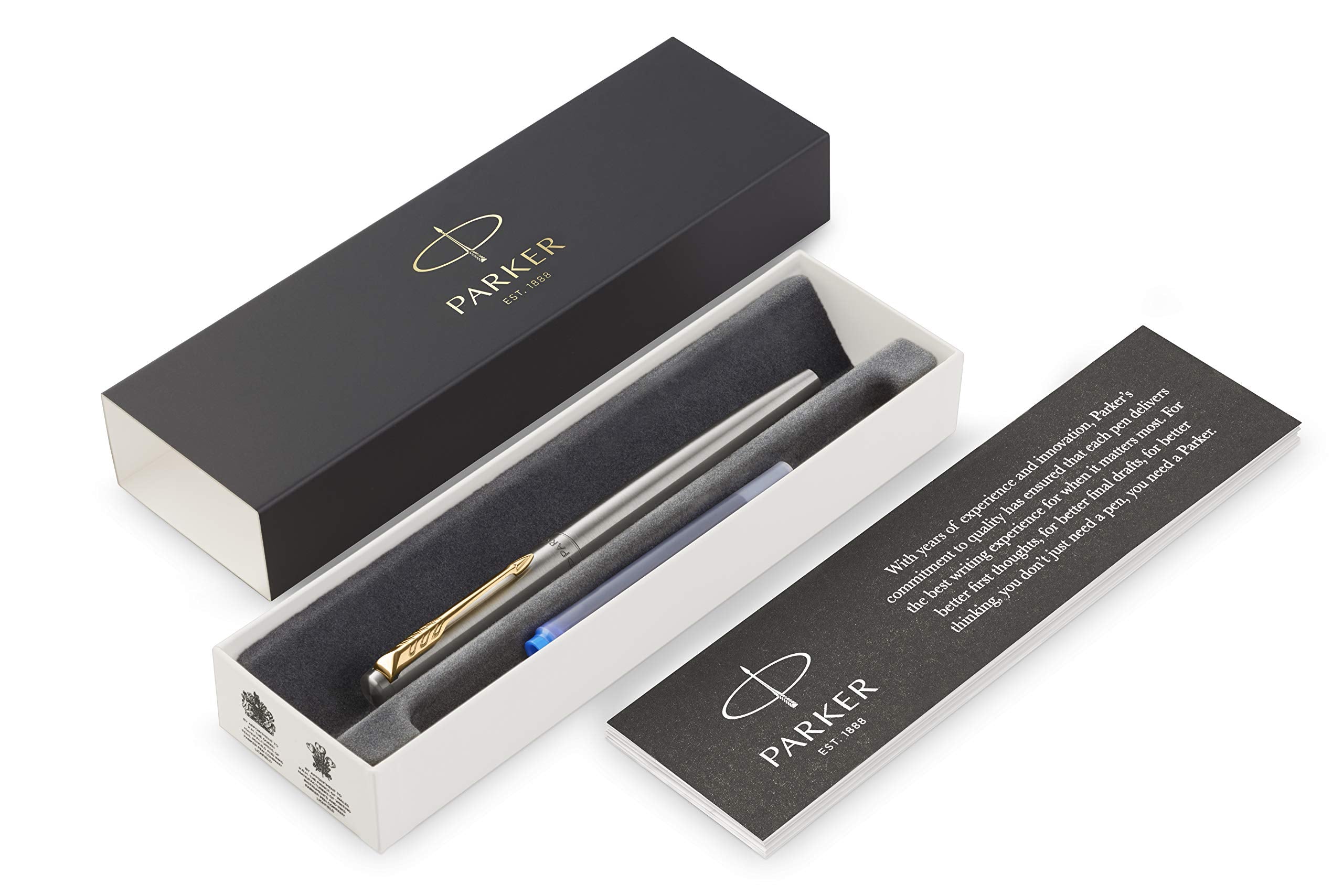 Parker Jotter Fountain Pen | Stainless Steel with Gold Trim | Medium Nib Bl 5