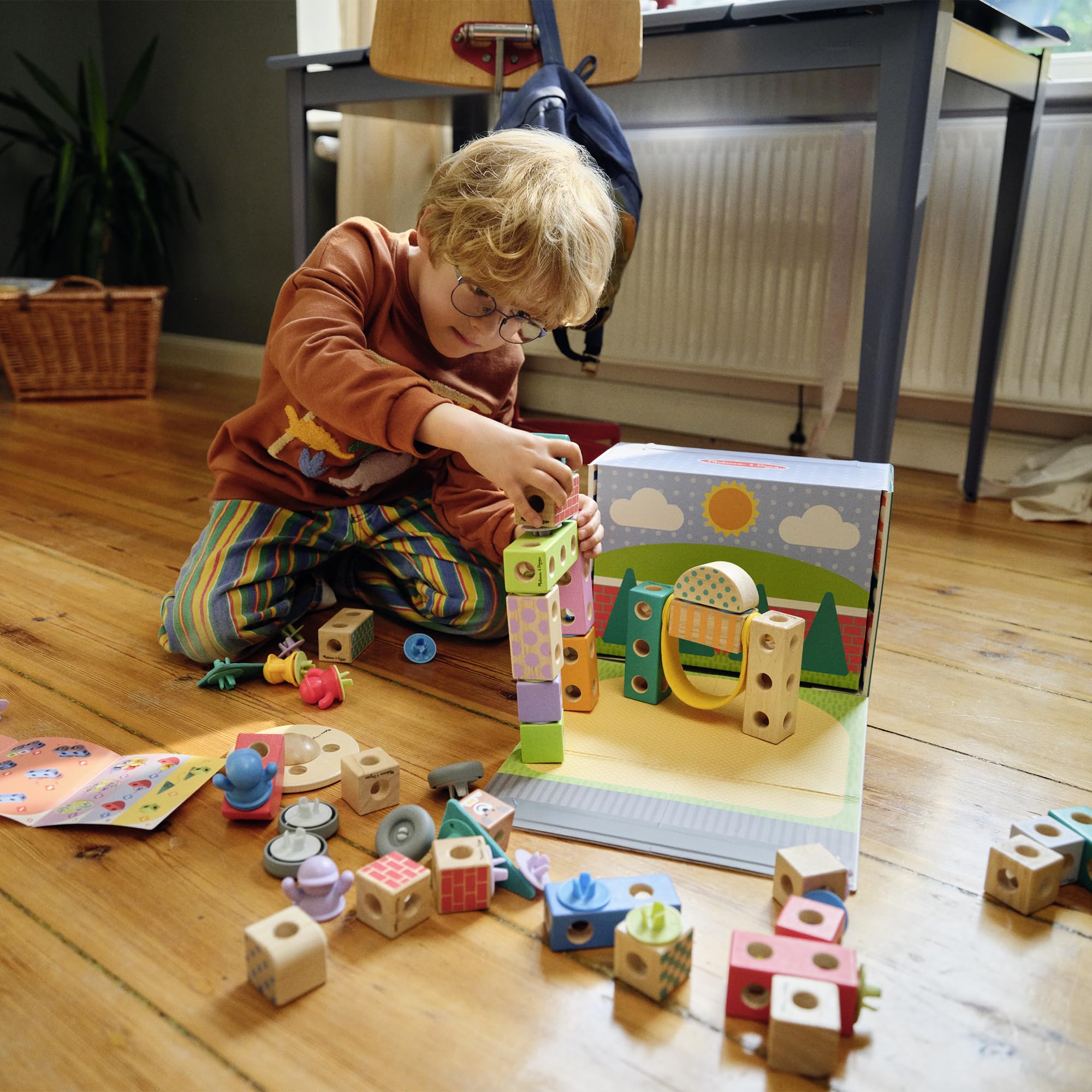 Melissa & Doug Blockables Town Snap And Play Connectable Wooden Building Set for Ages 2-7