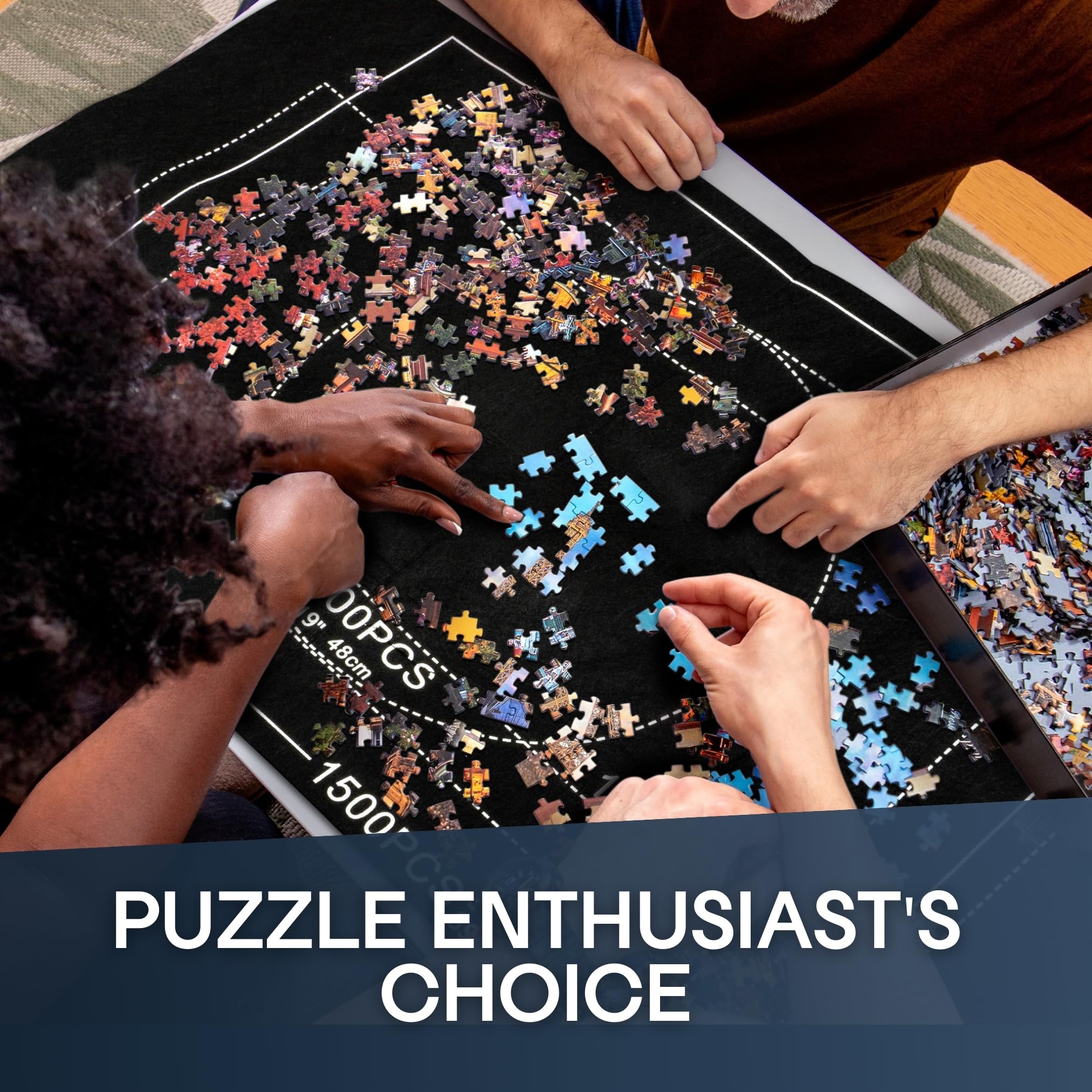 TANNESS Jigsaw Puzzle Mat - Roll-Up Storage for Up to 1500 Pieces | Black Felt, 118cm x 118cm 7