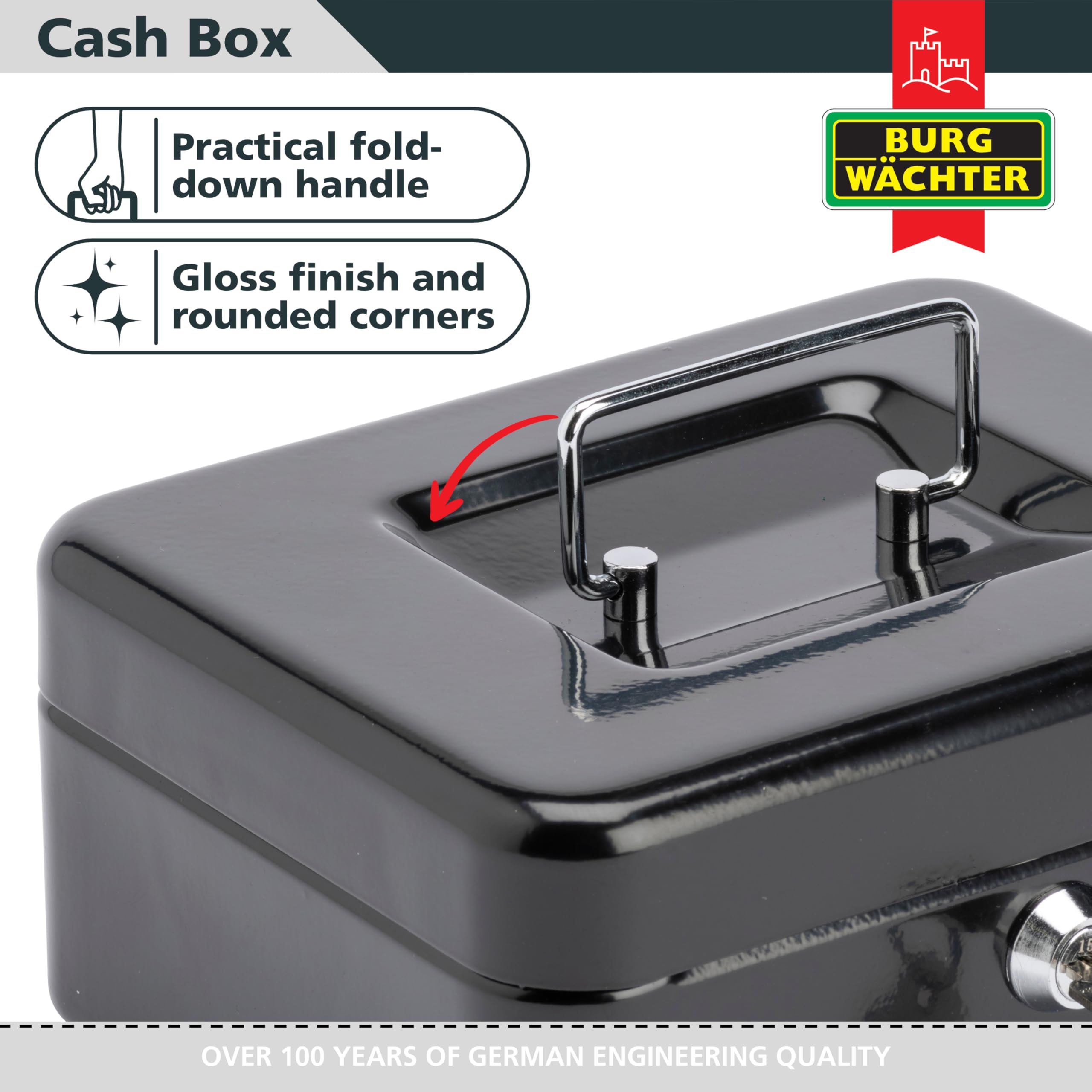 Burg-Wächter CB03GR Money 5025 Cash Box - 10' Size | Black Metal | Key Lock 3