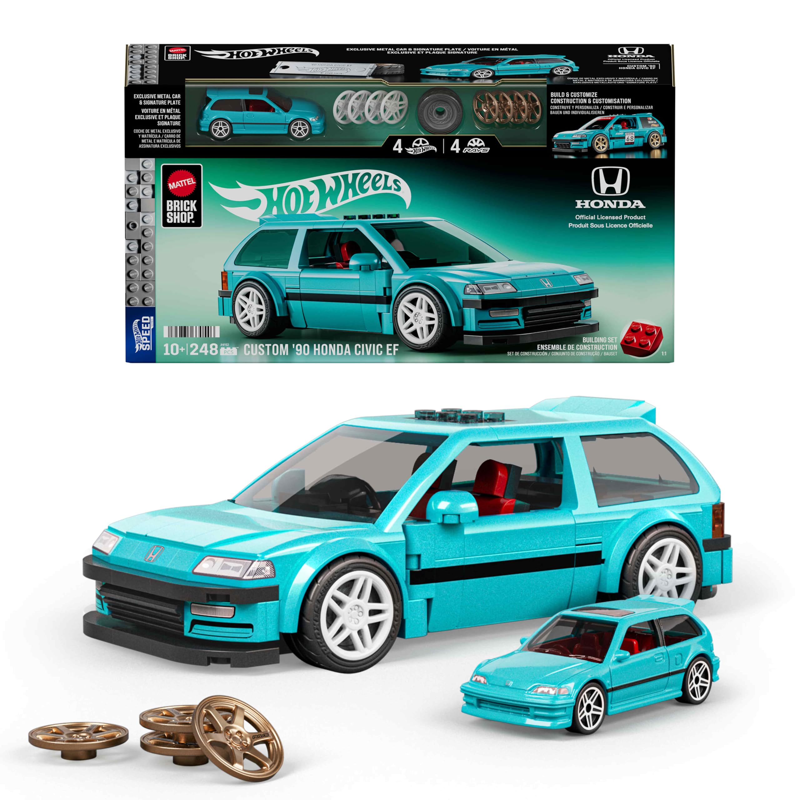 Mattel Brick Shop Hot Wheels Speed Series Building Set - Custom ’90 Honda Civic EF | 248 Pieces | Age 10+