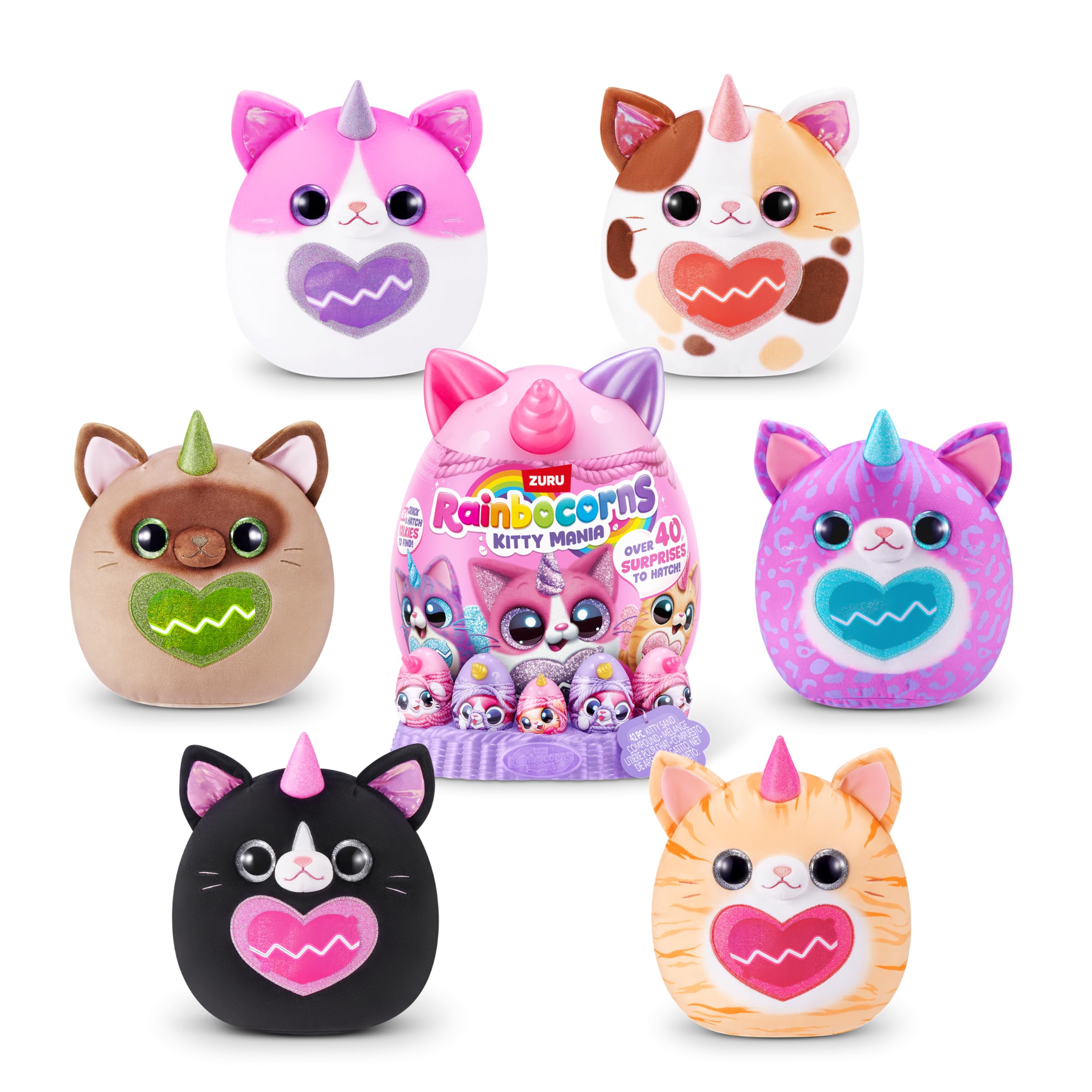 Rainbocorns Kitty Mania Plush Toy - Purrl Cat | 40+ Surprises | Ages 3+