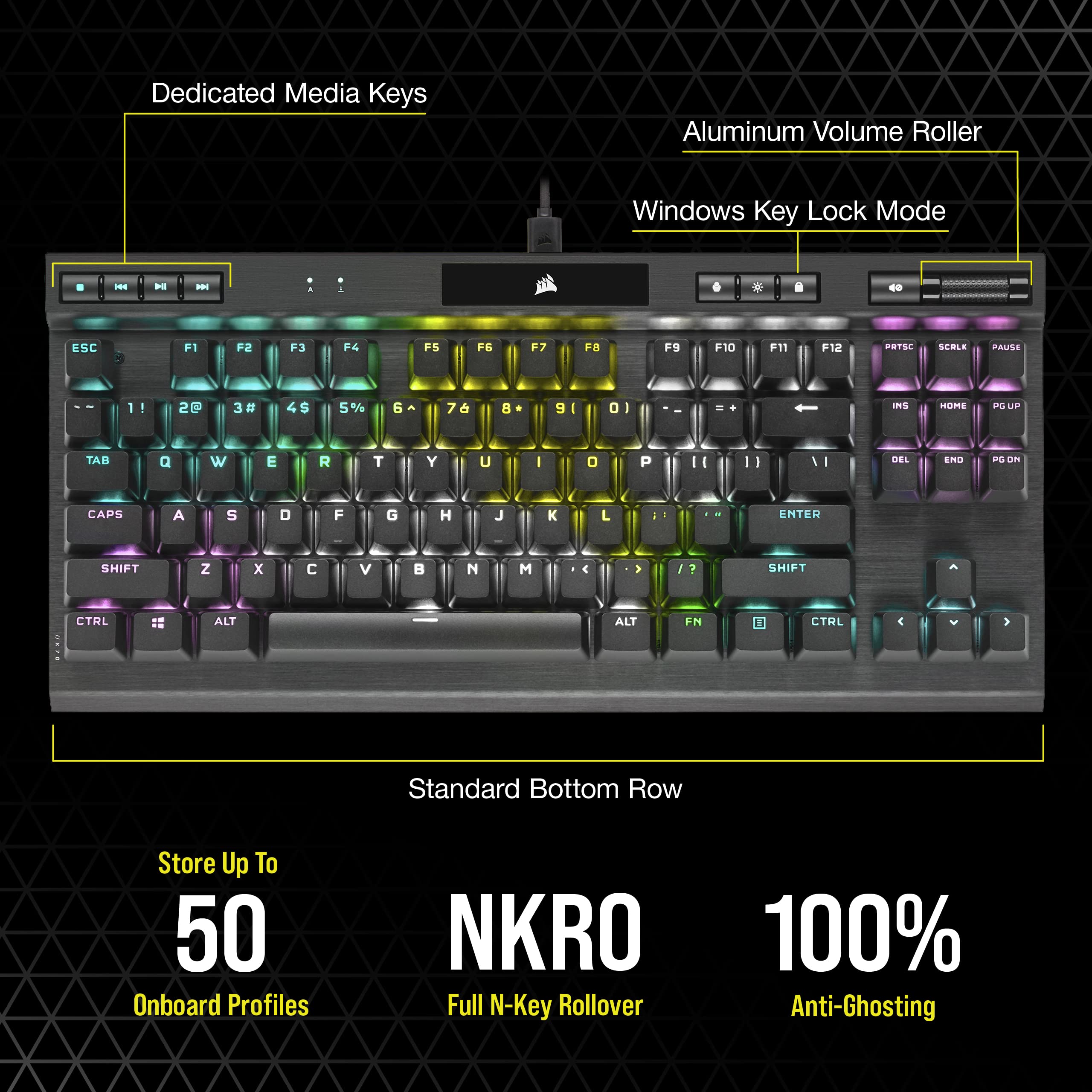 Corsair K70 RGB TKL CHAMPION SERIES OPX Optical-Mechanical Gaming Keyboard - Black 8