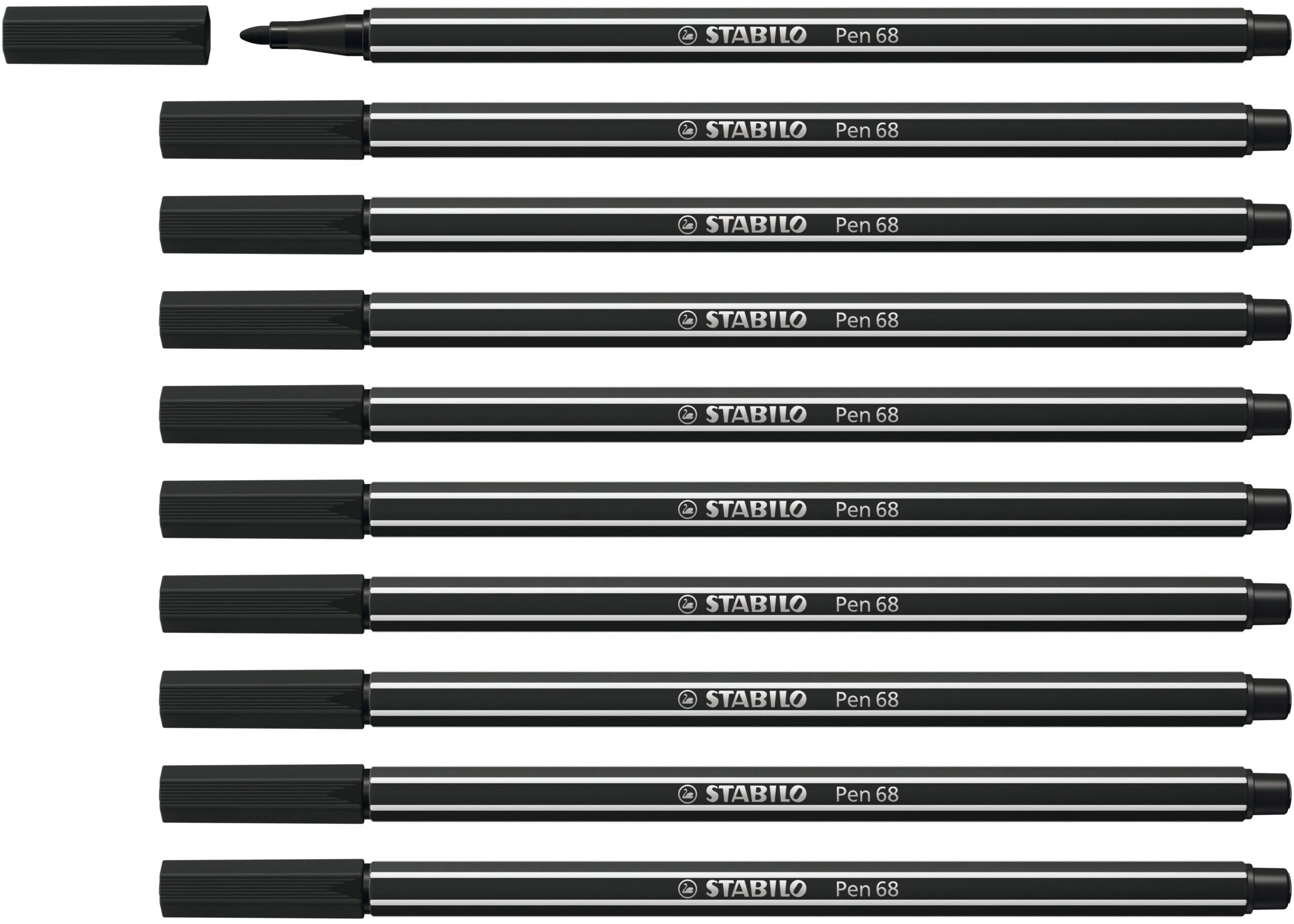 STABILO Pen 68 Fibre-Tip Pen - Pack of 10 - Black